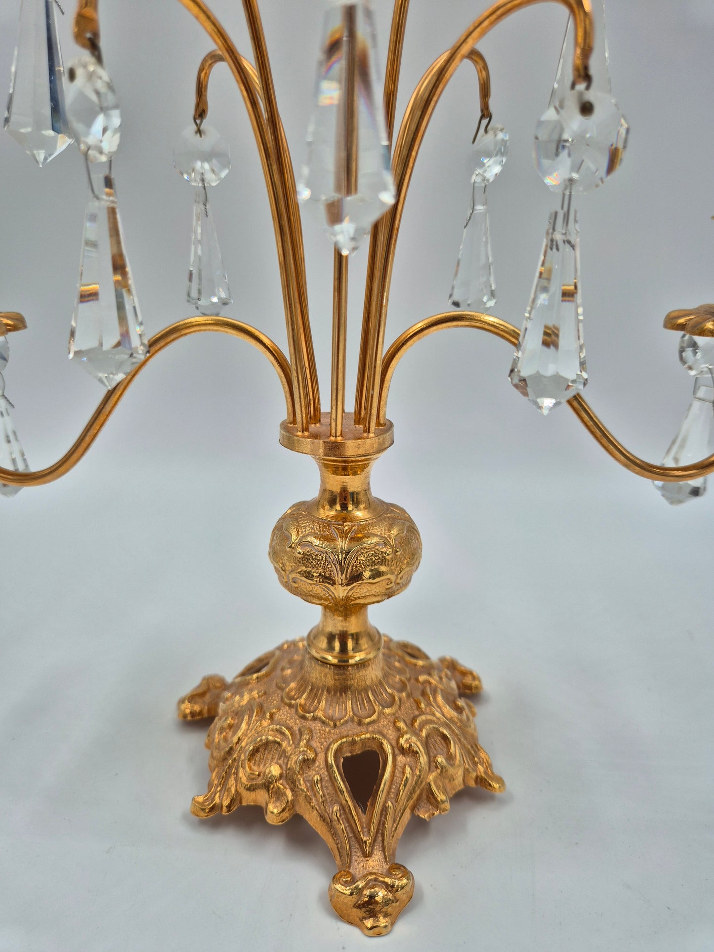 Vintage Turun Kristalli Crystal Candle Holder – Gold Candelabra 24,5 x 25,5 cm