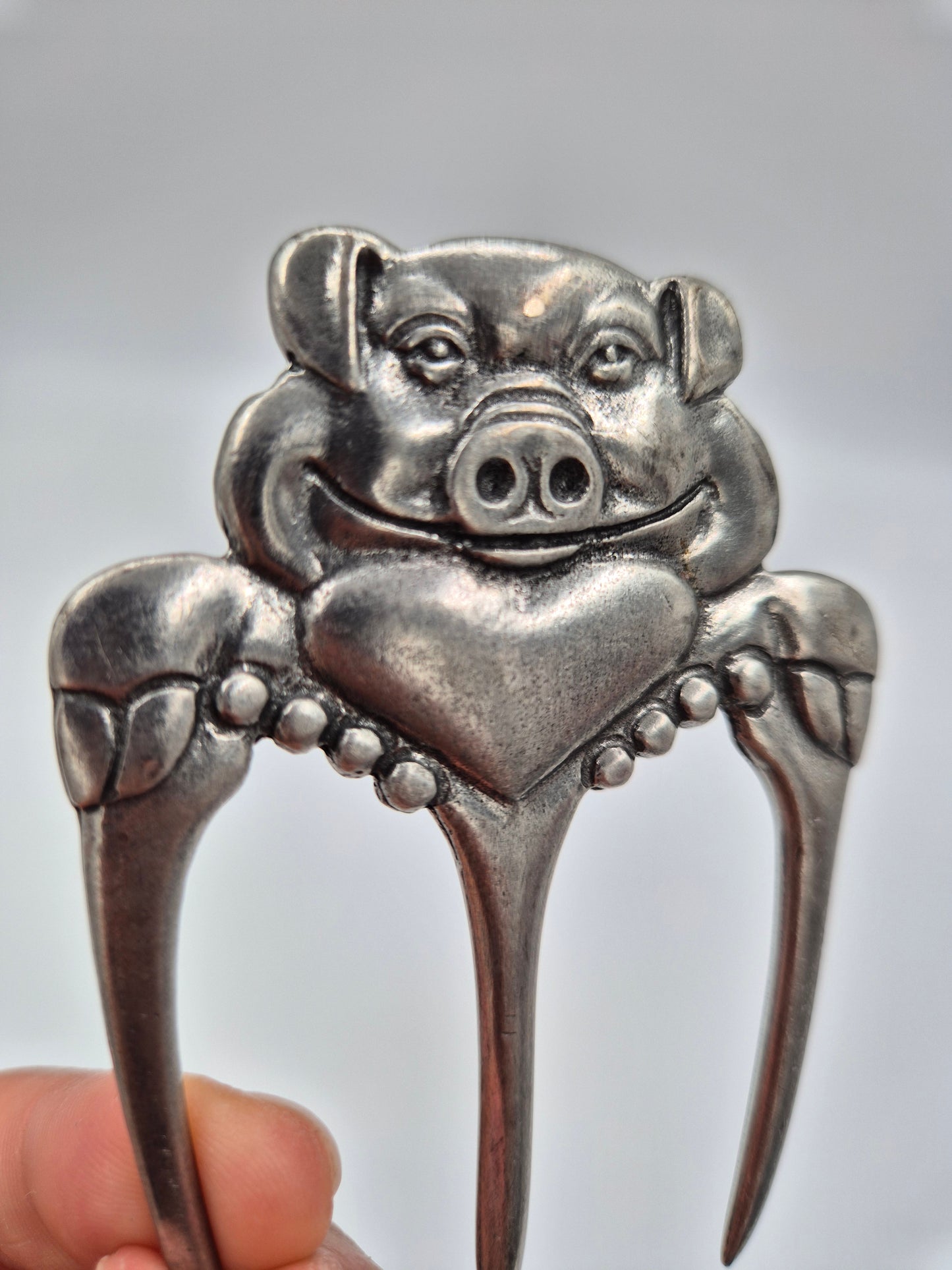 Vintage Pig Ham Fork – Silver Tone Scandinavian Serving Fork