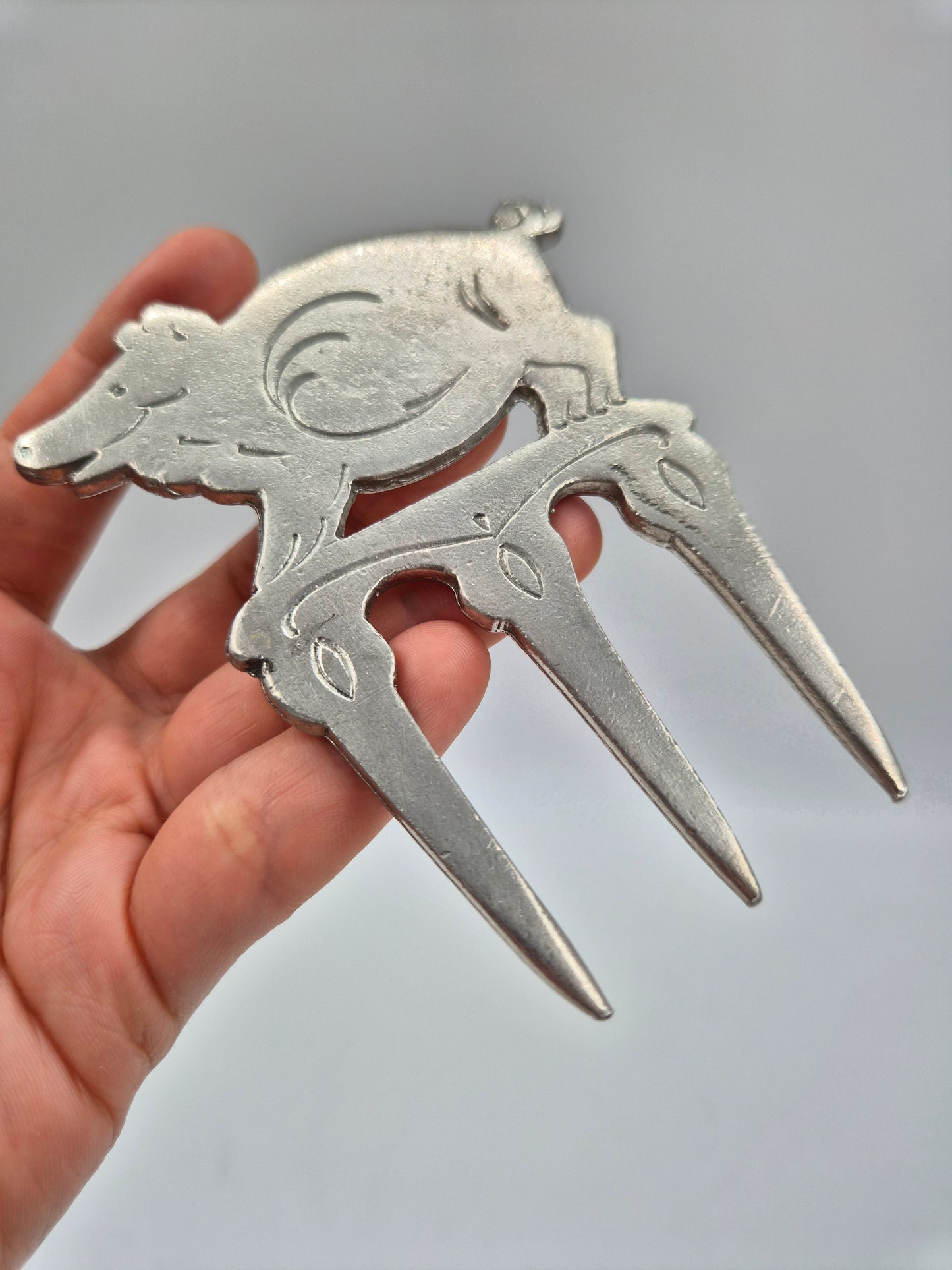 Vintage Swedish Pewter Ham Fork – Pig Design Serving Fork