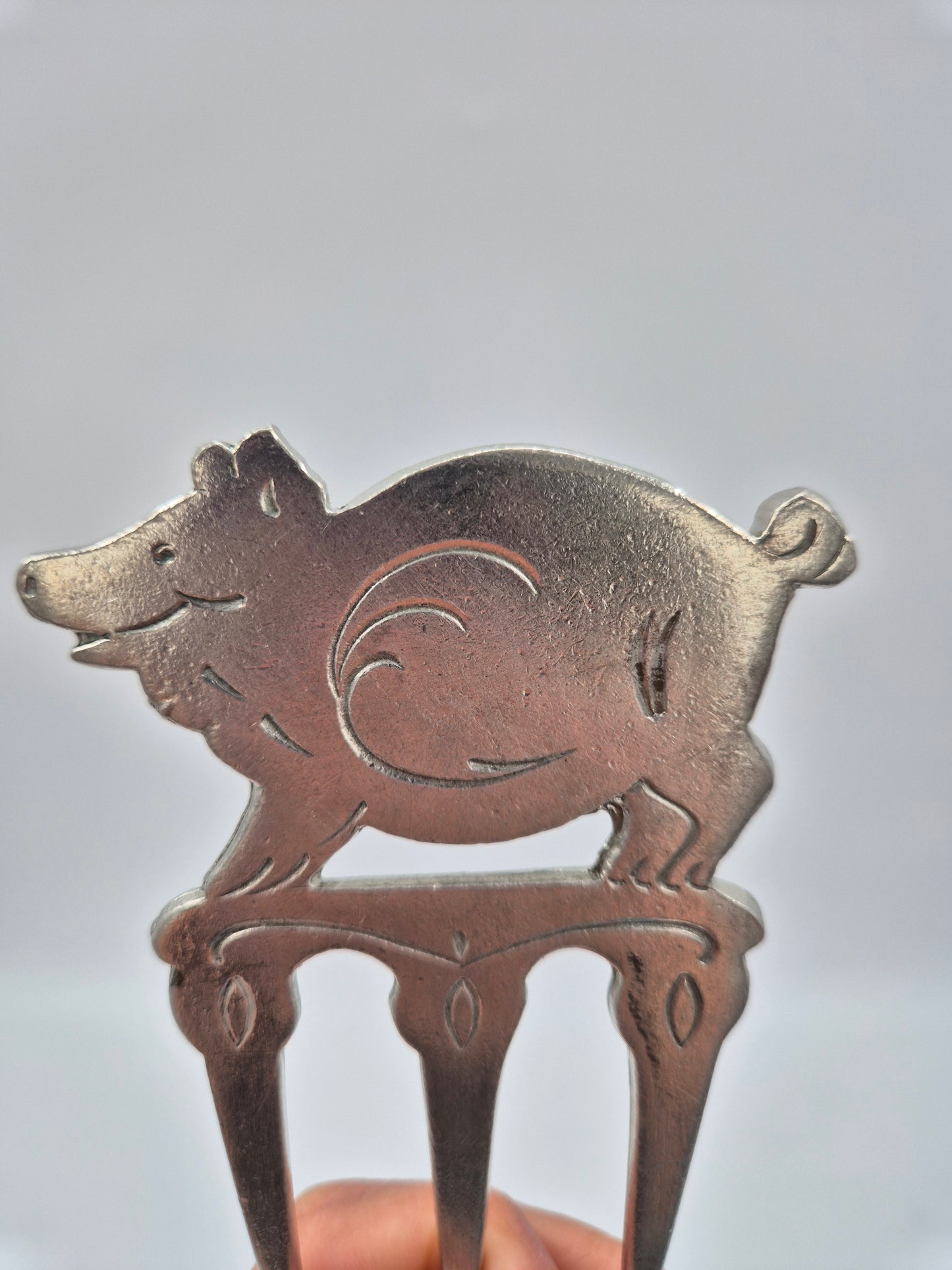 Vintage Swedish Pewter Ham Fork – Pig Design Serving Fork