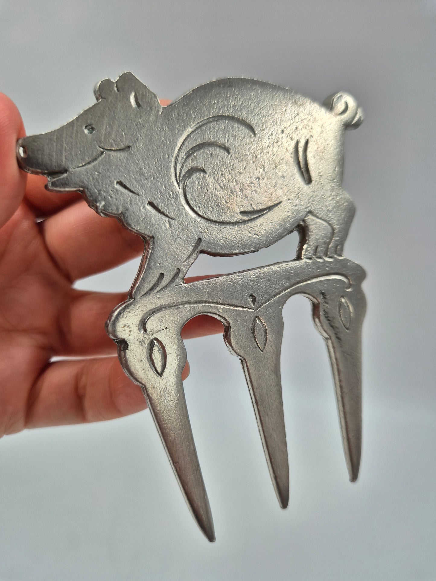Vintage Swedish Pewter Ham Fork – Pig Design Serving Fork