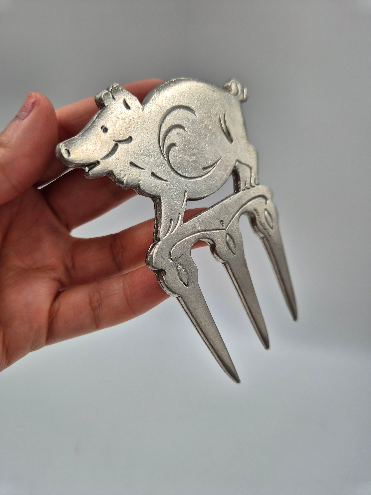 Vintage Swedish Pewter Ham Fork – Pig Design Serving Fork