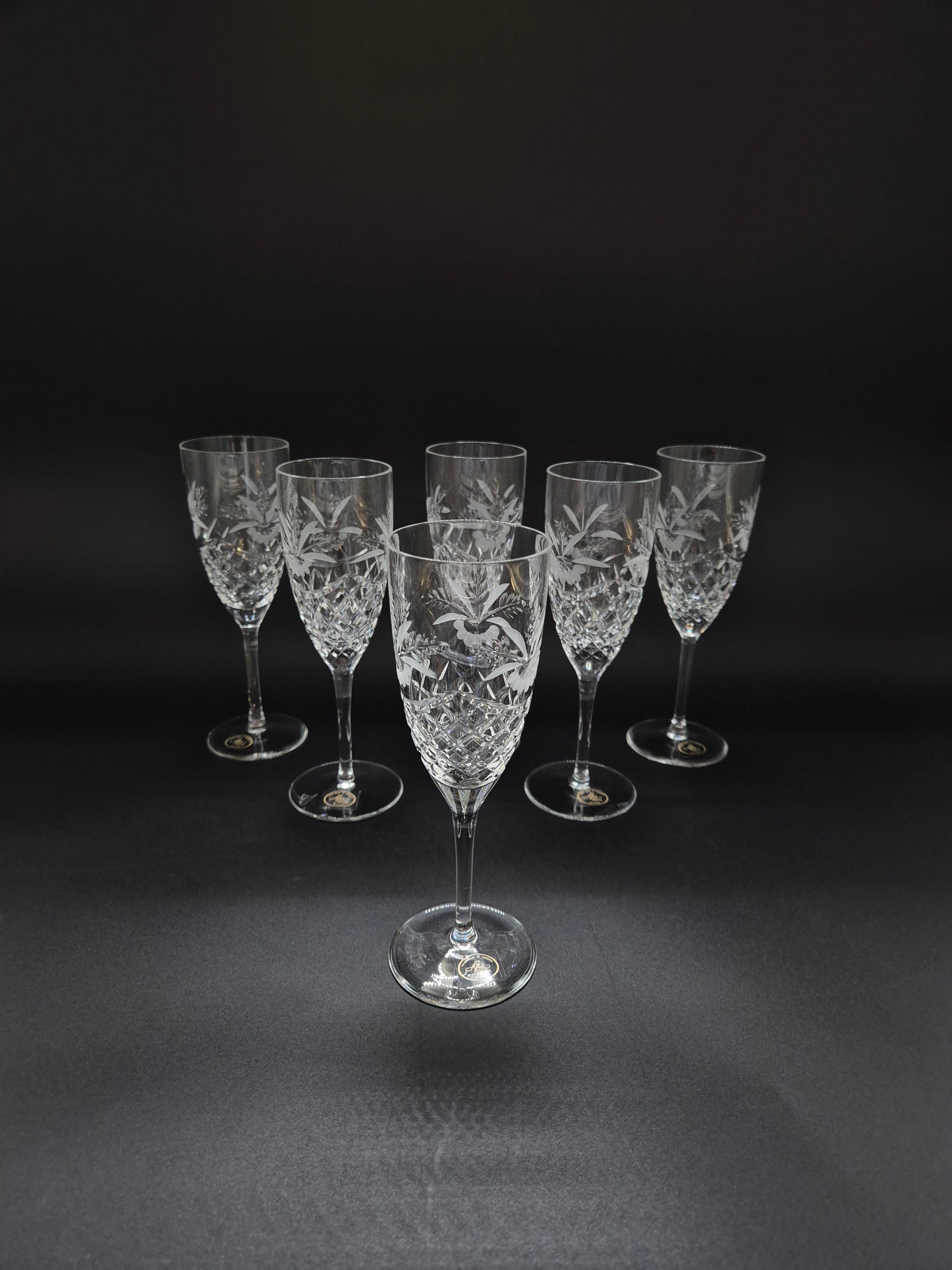 Set of 6 Ajka Crystal Champagne Glasses | Vintage Hungarian Cut Crystal Glassware