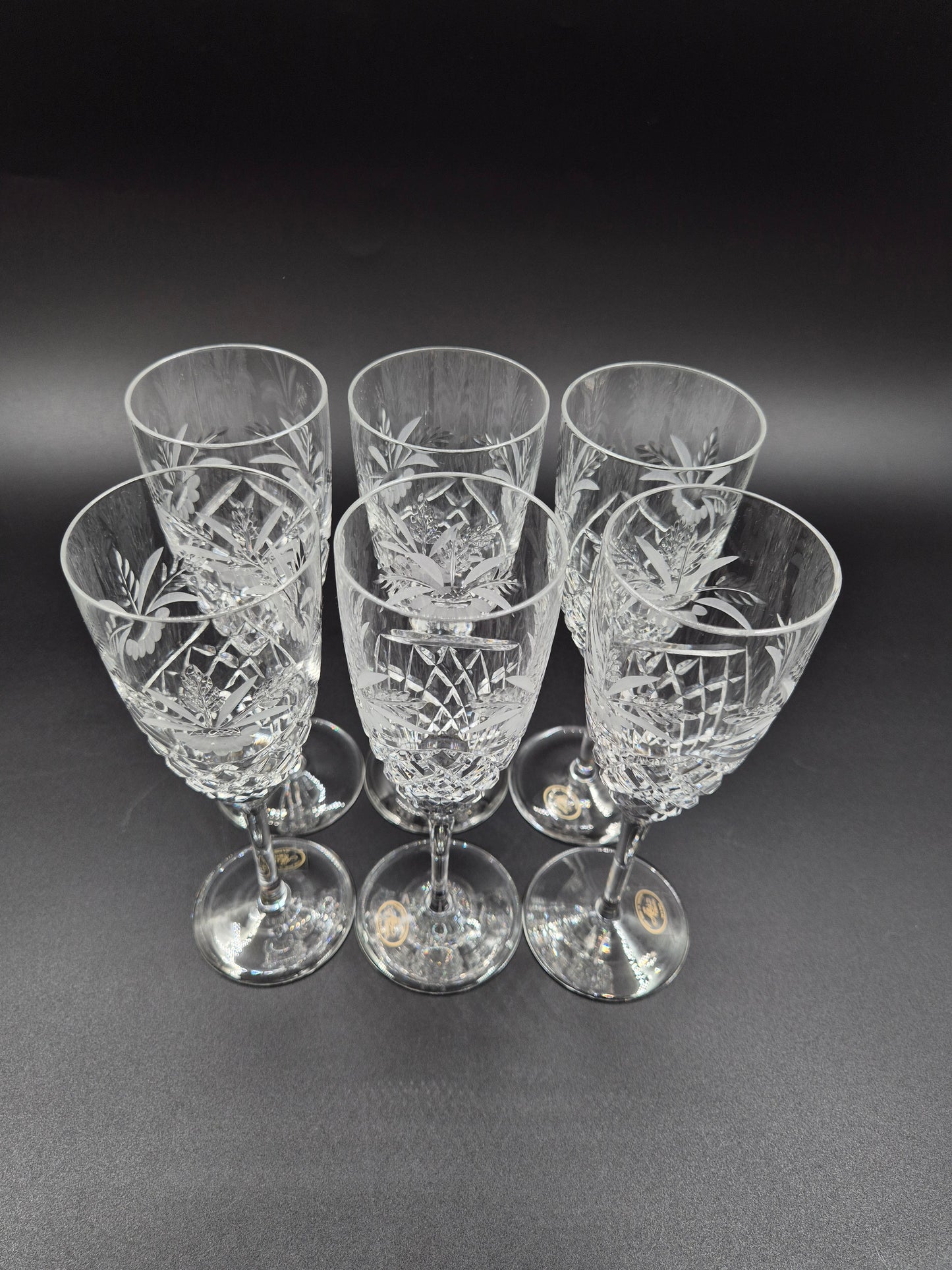 Set of 6 Ajka Crystal Champagne Glasses | Vintage Hungarian Cut Crystal Glassware