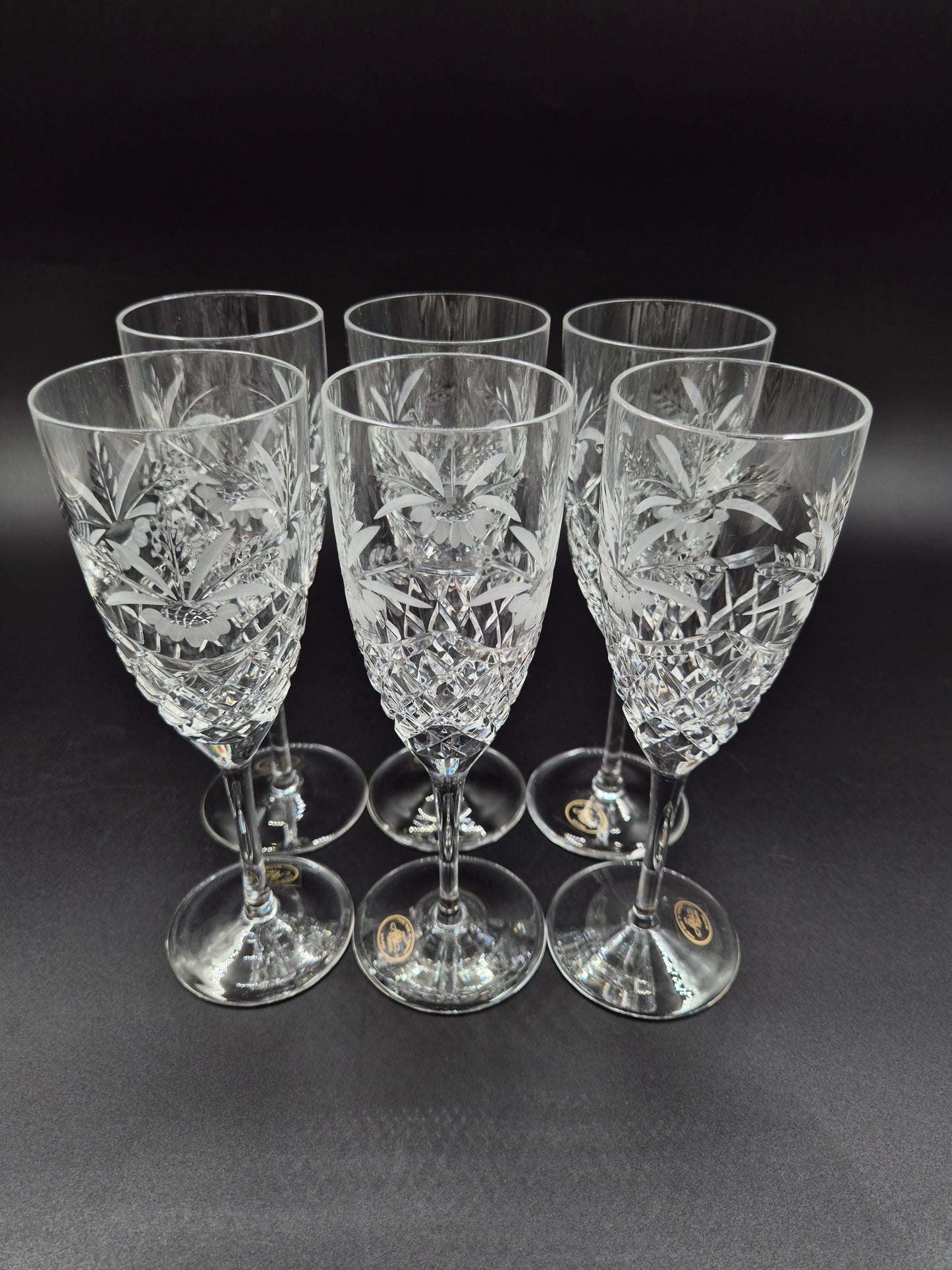 Set of 6 Ajka Crystal Champagne Glasses | Vintage Hungarian Cut Crystal Glassware