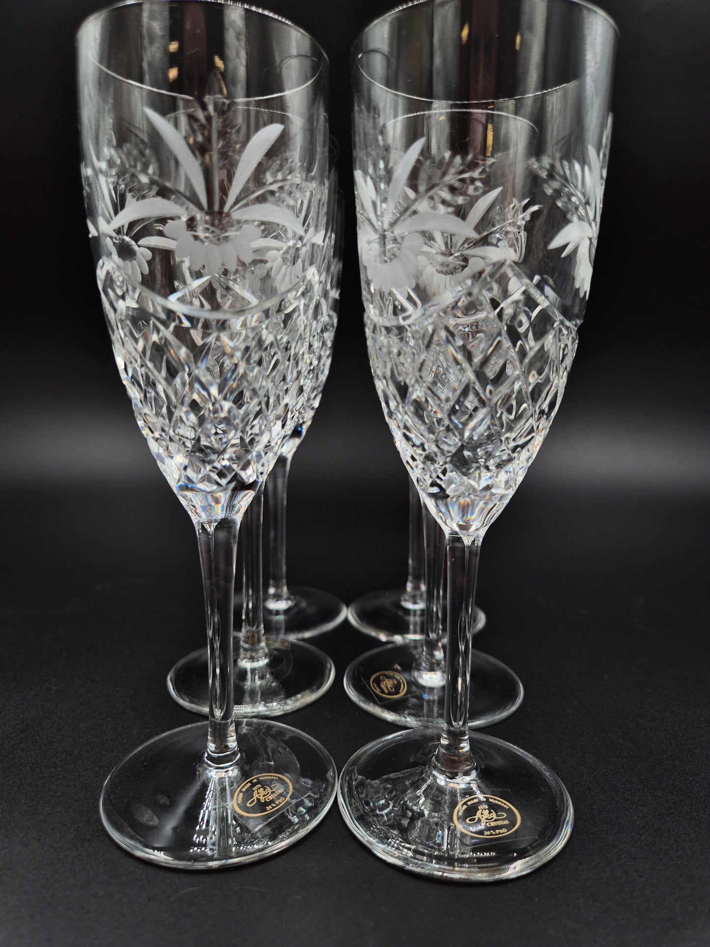 Set of 6 Ajka Crystal Champagne Glasses | Vintage Hungarian Cut Crystal Glassware
