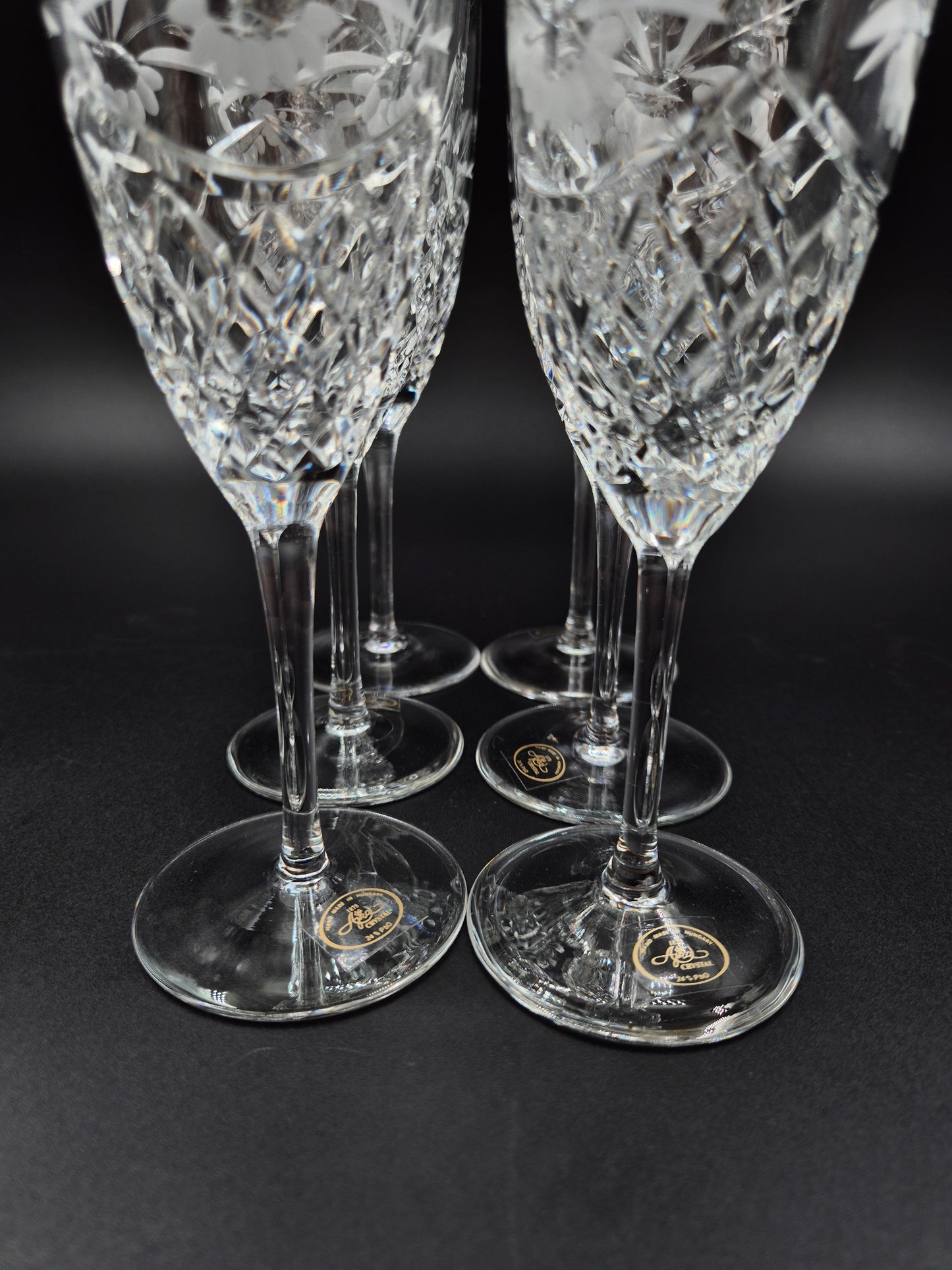 Set of 6 Ajka Crystal Champagne Glasses | Vintage Hungarian Cut Crystal Glassware