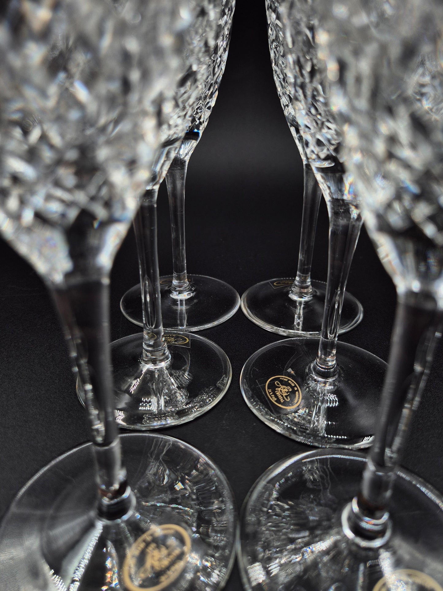Set of 6 Ajka Crystal Champagne Glasses | Vintage Hungarian Cut Crystal Glassware