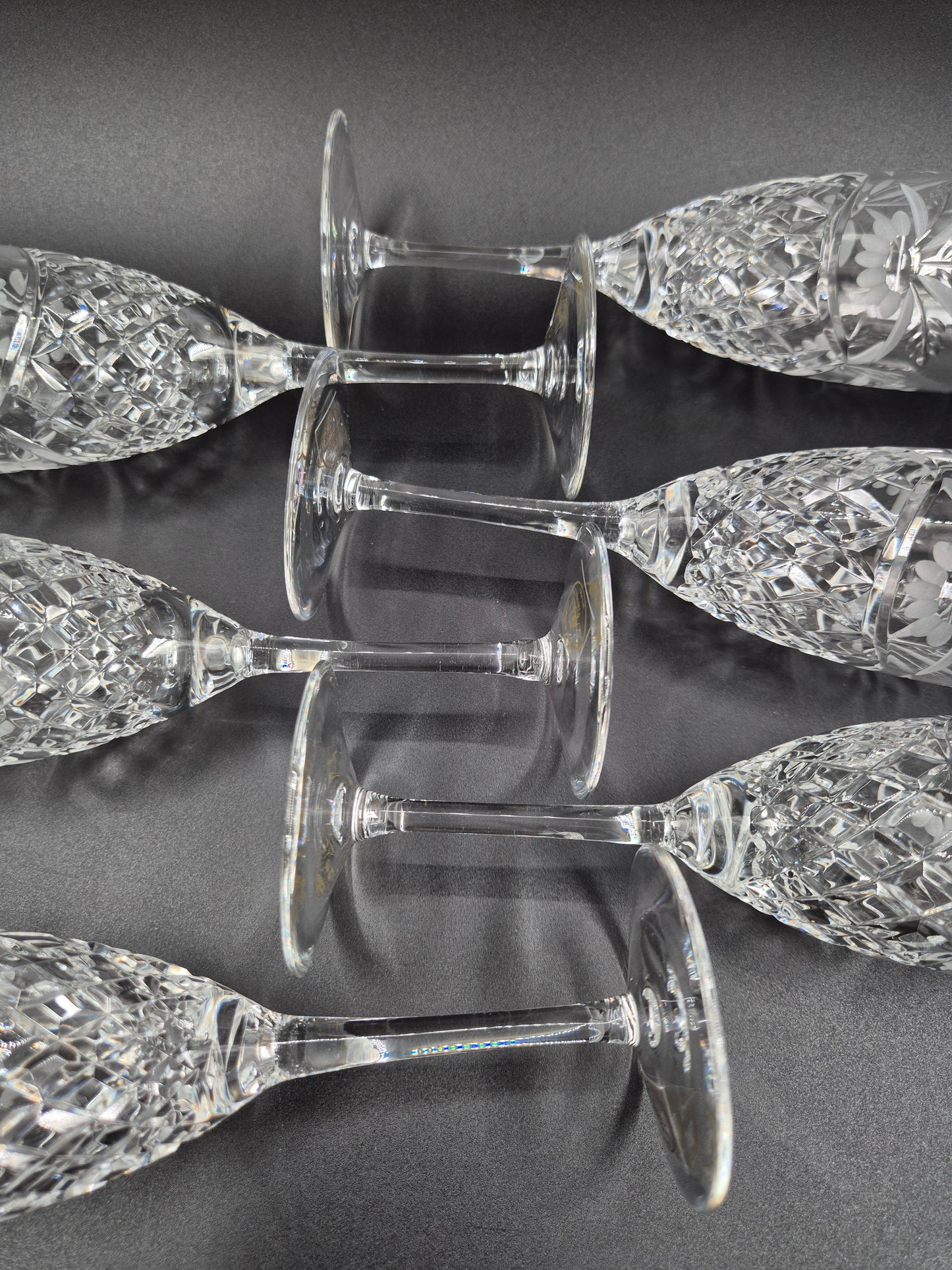 Set of 6 Ajka Crystal Champagne Glasses | Vintage Hungarian Cut Crystal Glassware