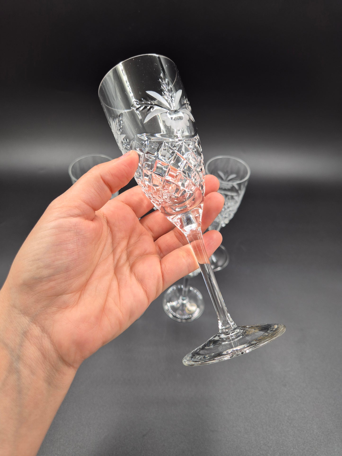 Set of 6 Ajka Crystal Champagne Glasses | Vintage Hungarian Cut Crystal Glassware