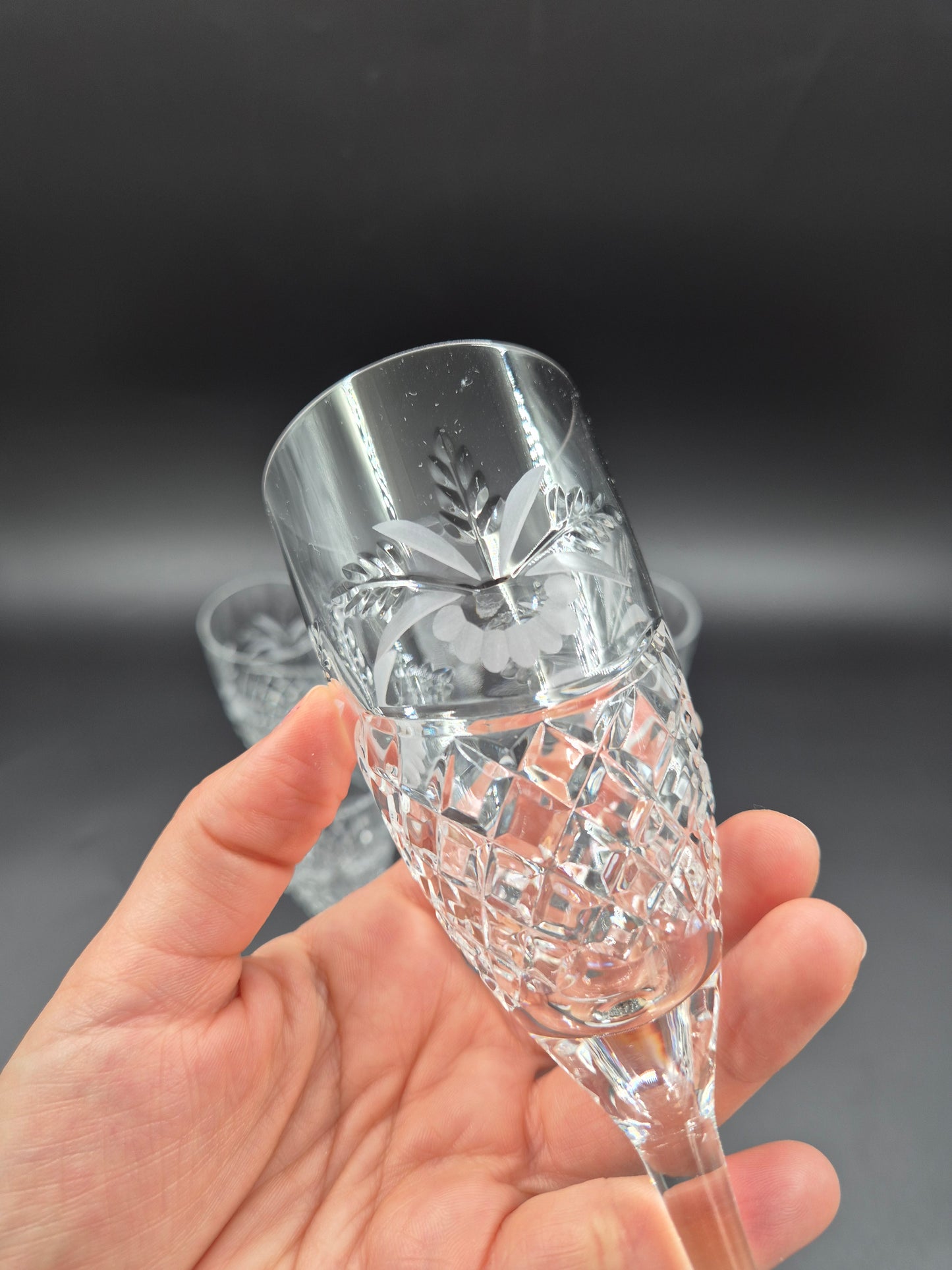 Set of 6 Ajka Crystal Champagne Glasses | Vintage Hungarian Cut Crystal Glassware