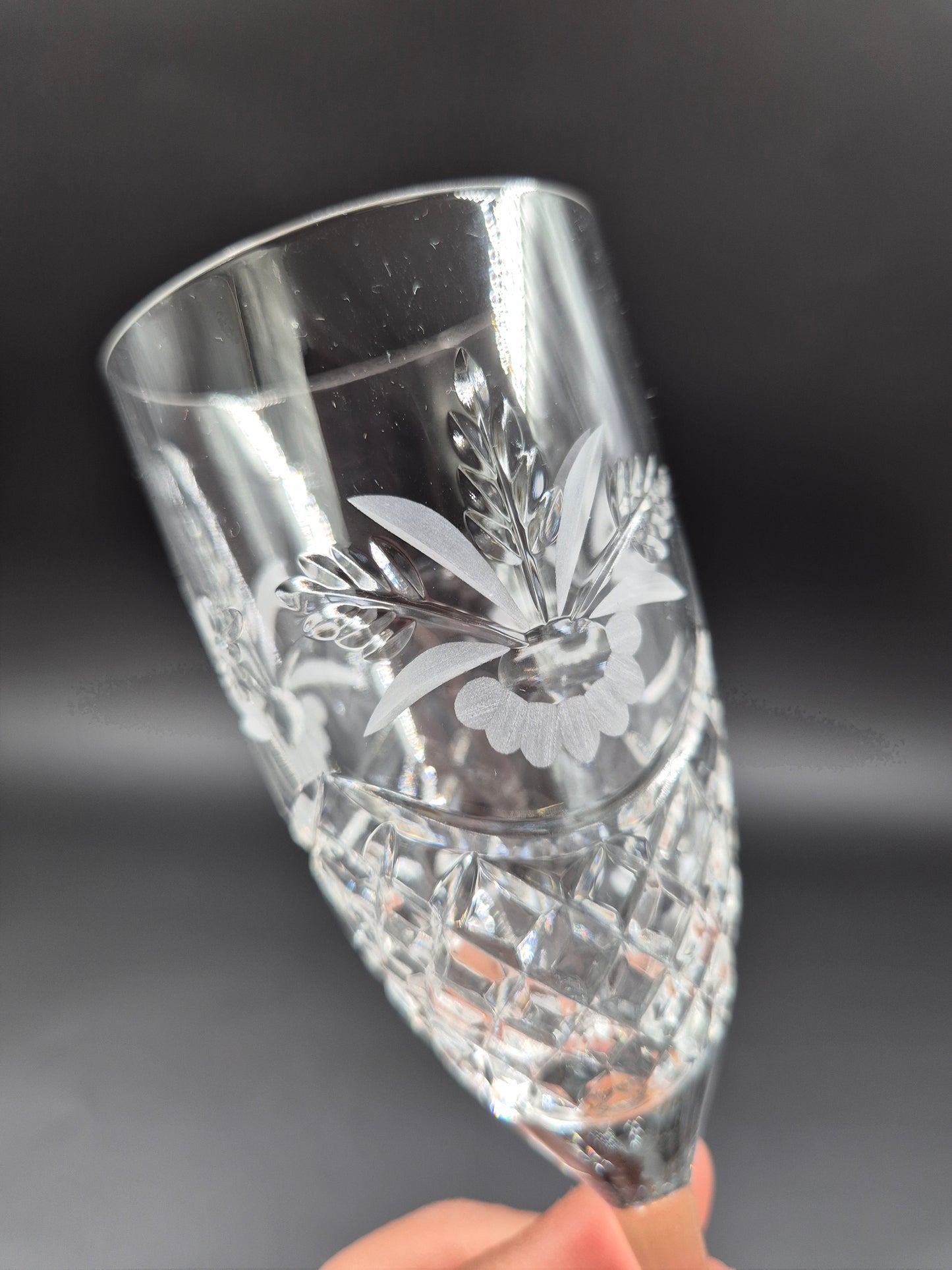 Set of 6 Ajka Crystal Champagne Glasses | Vintage Hungarian Cut Crystal Glassware