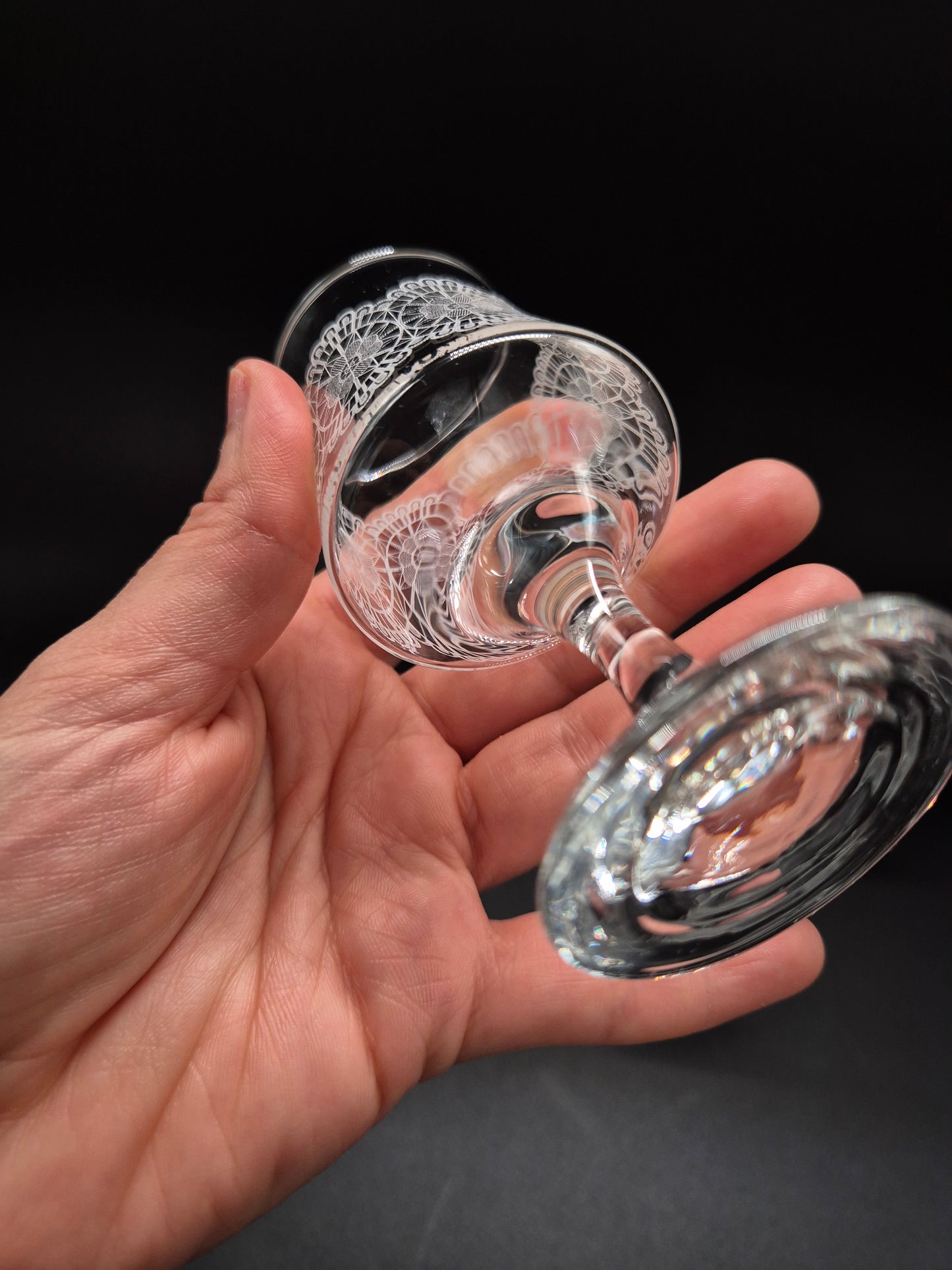 Set of 6 Vintage Lace Pattern Liqueur Glasses | Etched Cocktail Glasses | Retro Finnish Barware