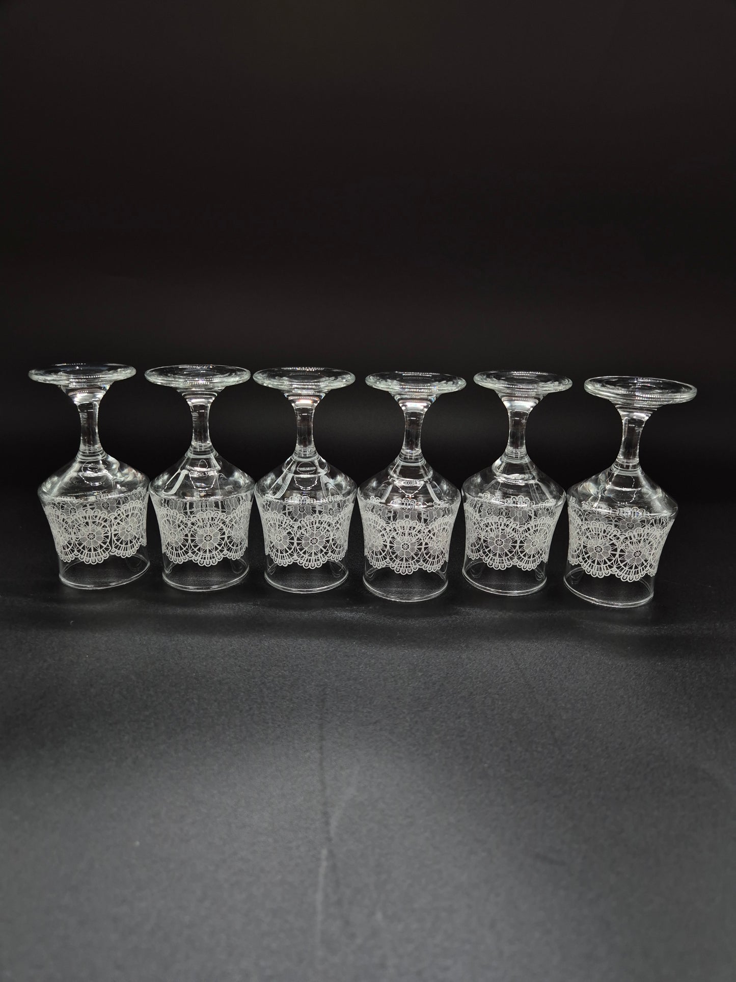 Set of 6 Vintage Lace Pattern Liqueur Glasses | Etched Cocktail Glasses | Retro Finnish Barware