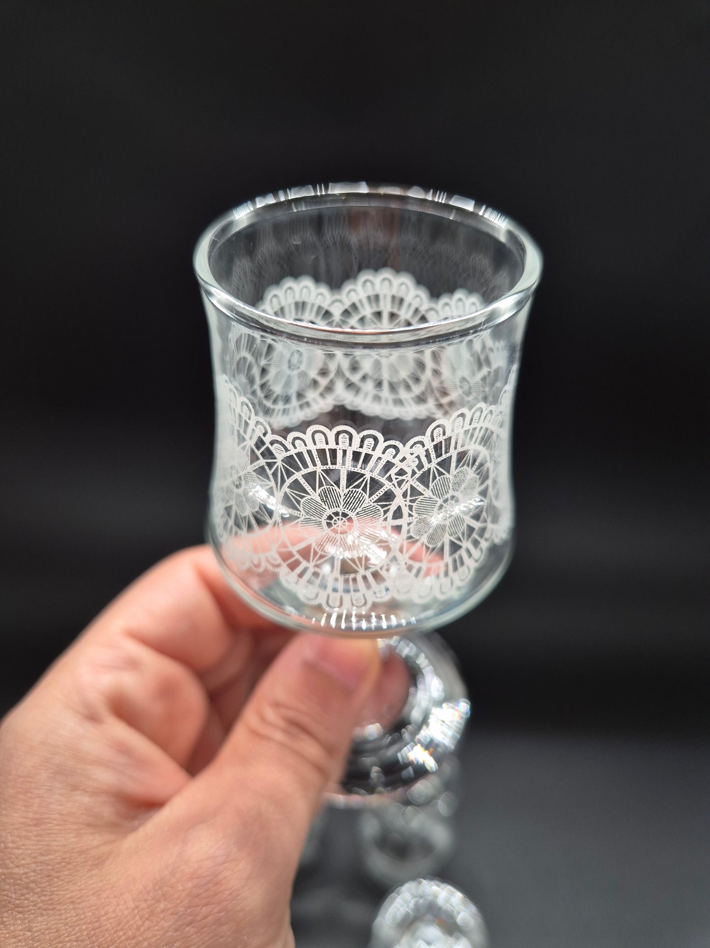 Set of 6 Vintage Lace Pattern Liqueur Glasses | Etched Cocktail Glasses | Retro Finnish Barware