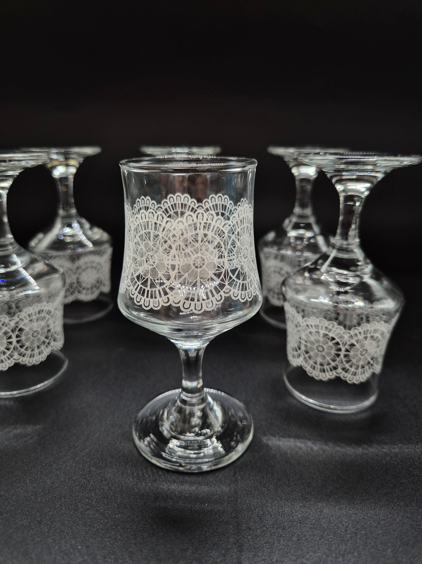 Set of 6 Vintage Lace Pattern Liqueur Glasses | Etched Cocktail Glasses | Retro Finnish Barware