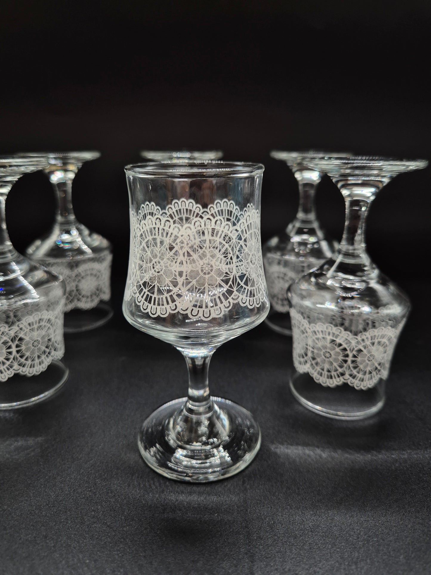 Set of 6 Vintage Lace Pattern Liqueur Glasses | Etched Cocktail Glasses | Retro Finnish Barware