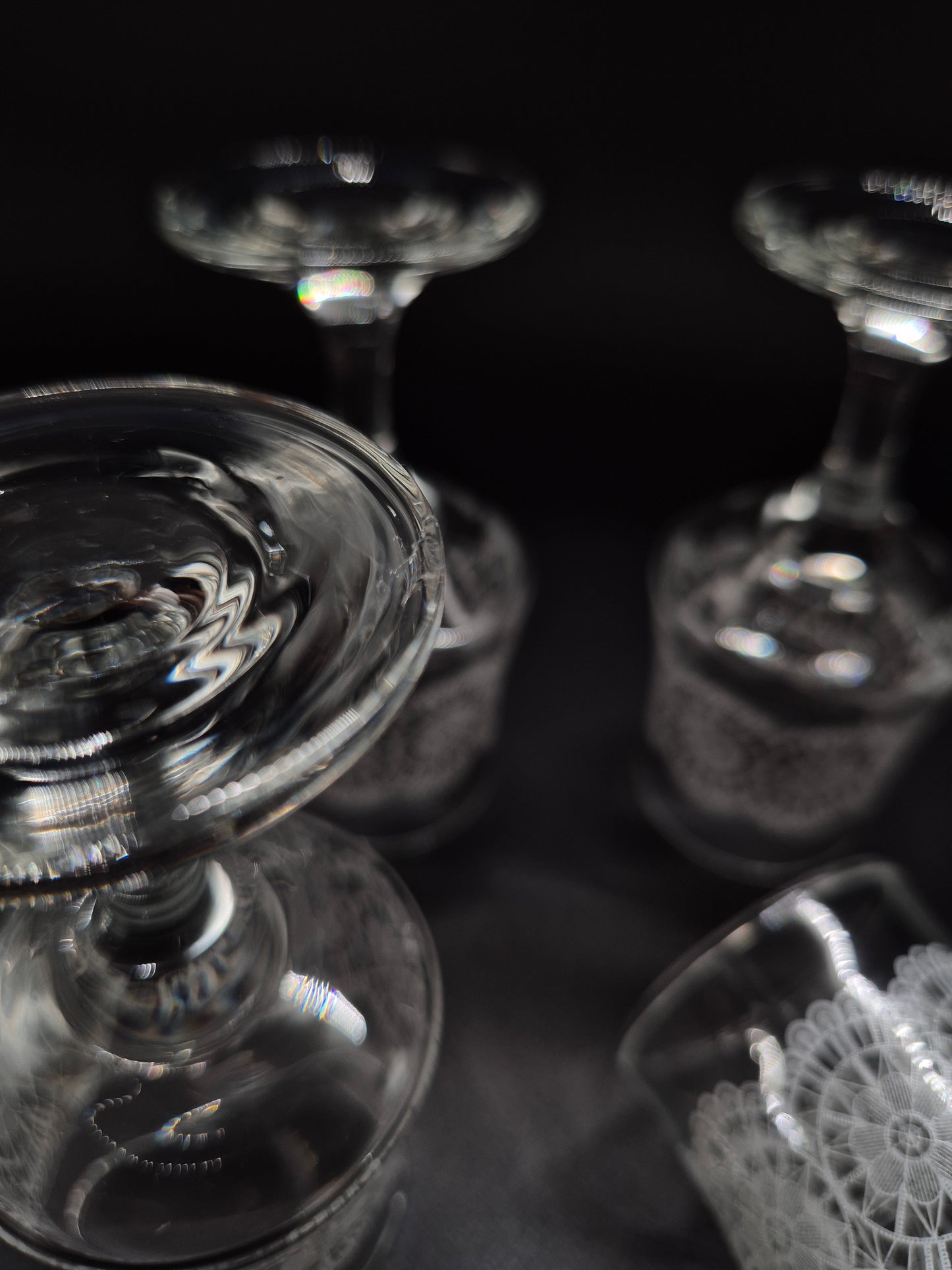 Set of 6 Vintage Lace Pattern Liqueur Glasses | Etched Cocktail Glasses | Retro Finnish Barware