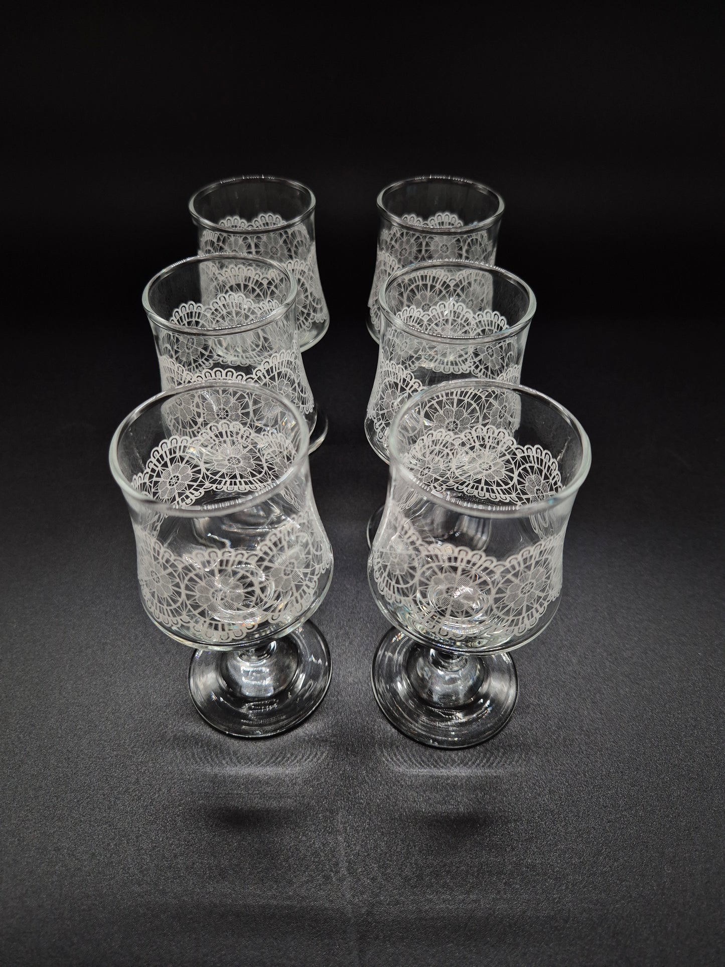 Set of 6 Vintage Lace Pattern Liqueur Glasses | Etched Cocktail Glasses | Retro Finnish Barware