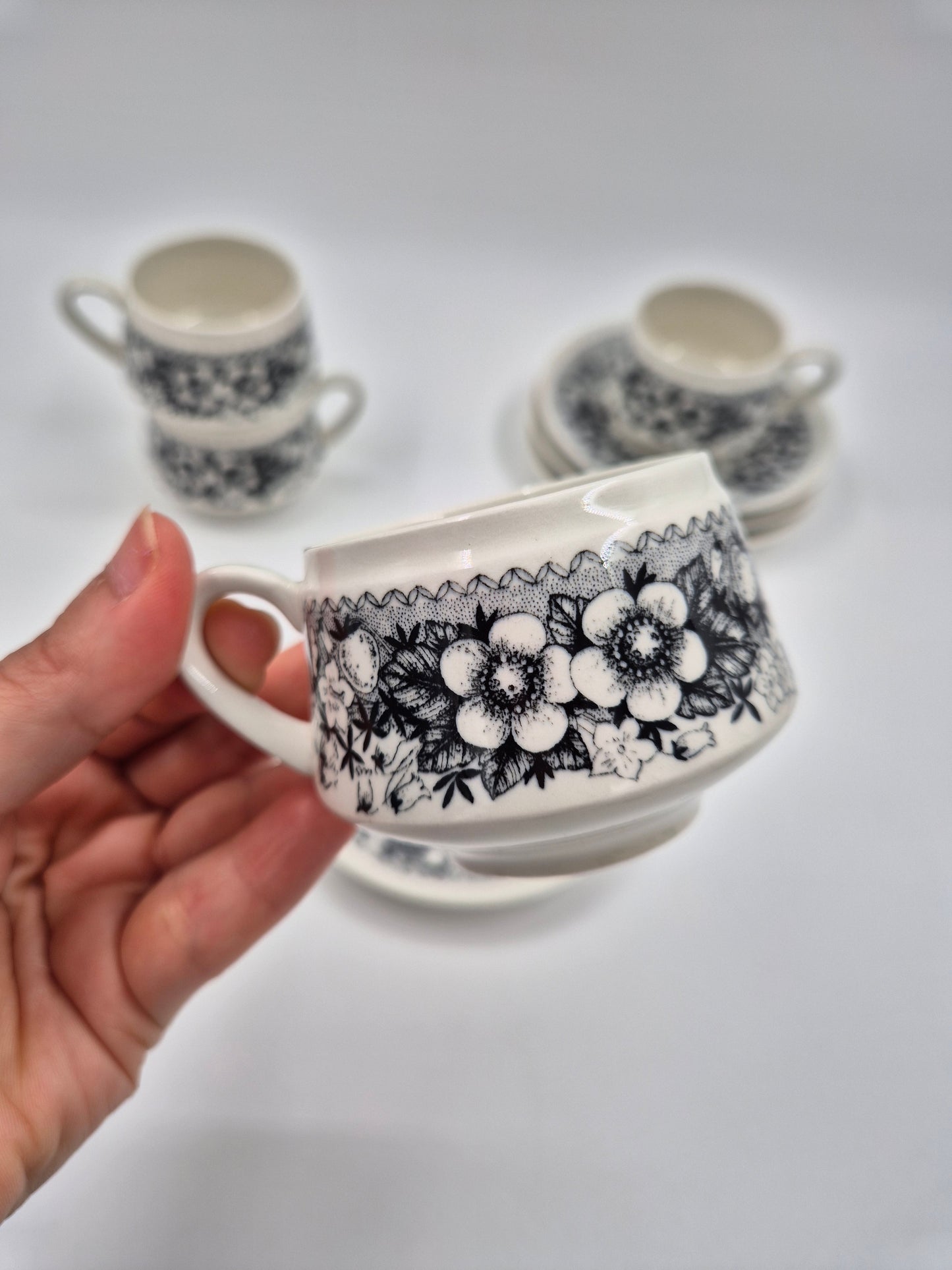 Set of 4 vintage Arabia Finland Talvikki Espresso Cup & Saucer – Finnish Floral Ceramic