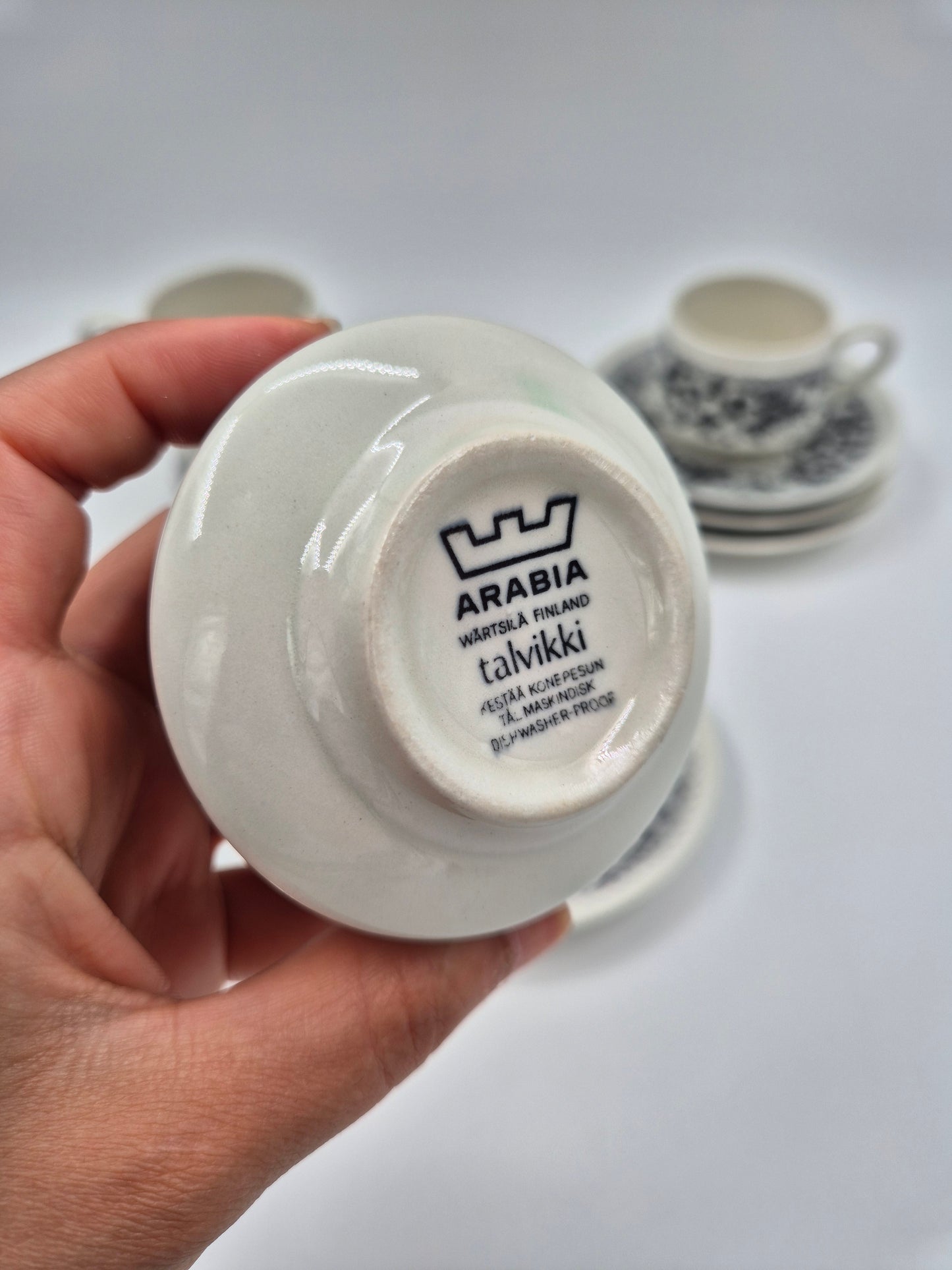 Set of 4 vintage Arabia Finland Talvikki Espresso Cup & Saucer – Finnish Floral Ceramic