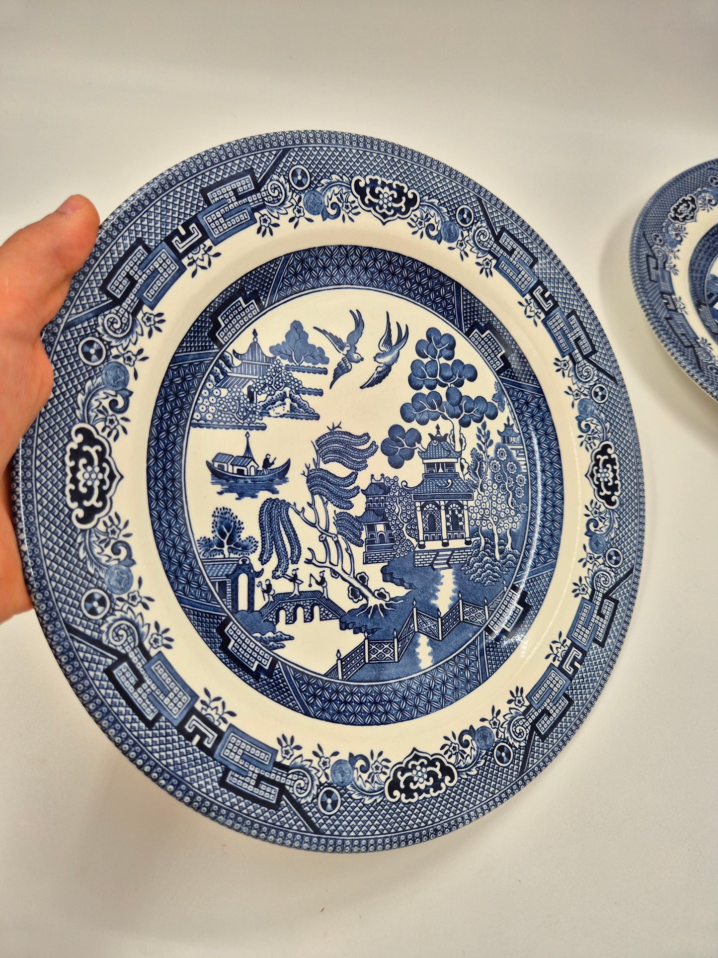 Vintage Blue Willow Dinner Plates by Churchill England, Set of 8