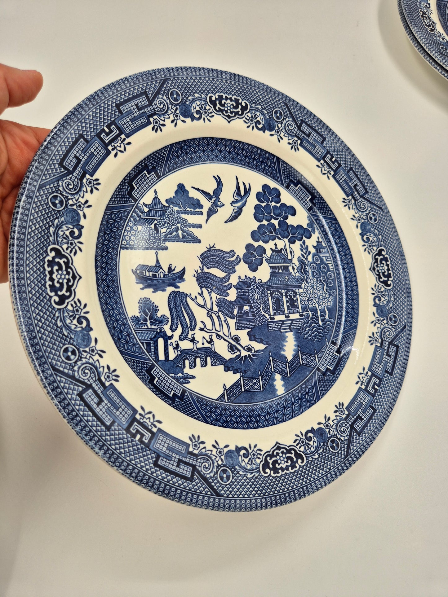 Vintage Blue Willow Dinner Plates by Churchill England, Set of 8