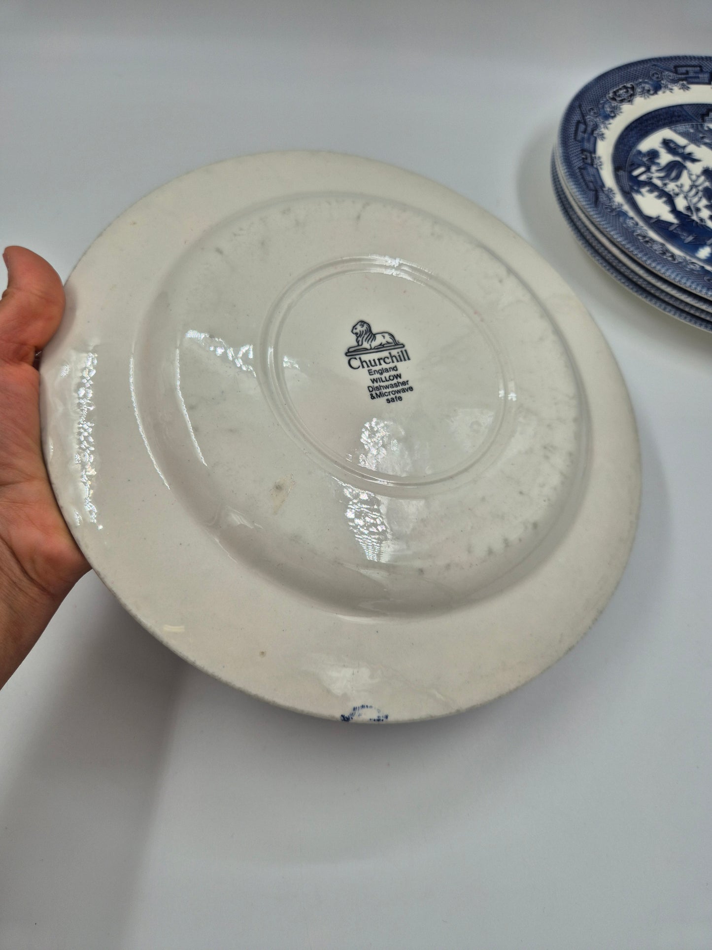 Vintage Blue Willow Dinner Plates by Churchill England, Set of 8