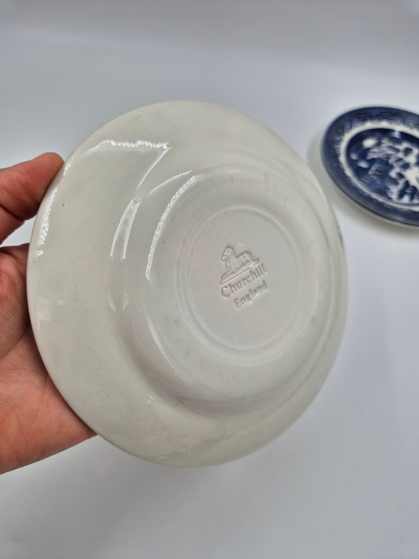 Set of 8 Vintage Churchill England Blue Willow Dessert Plates 17 cm | Blue & White English Transferware