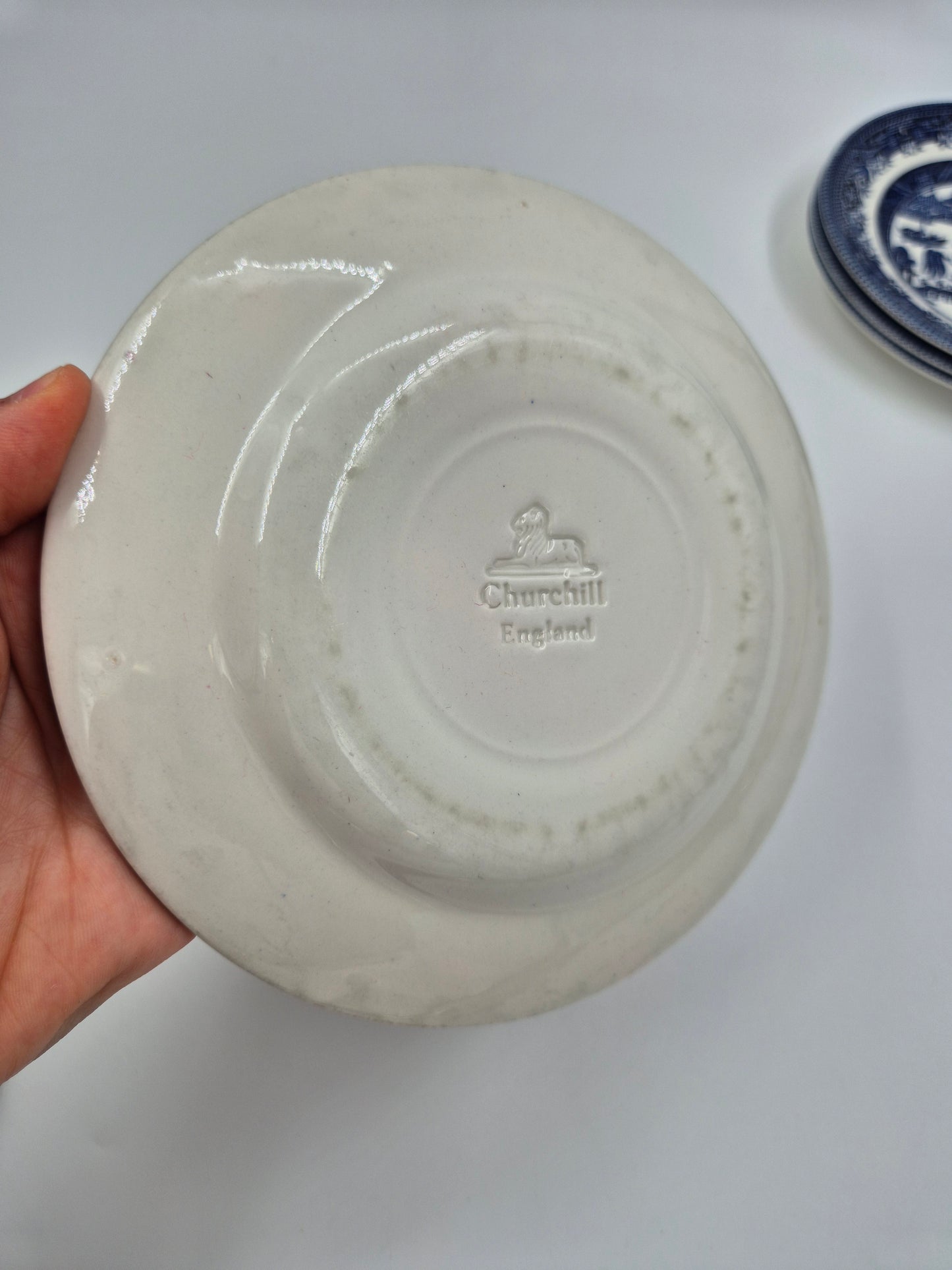 Set of 8 Vintage Churchill England Blue Willow Dessert Plates 17 cm | Blue & White English Transferware