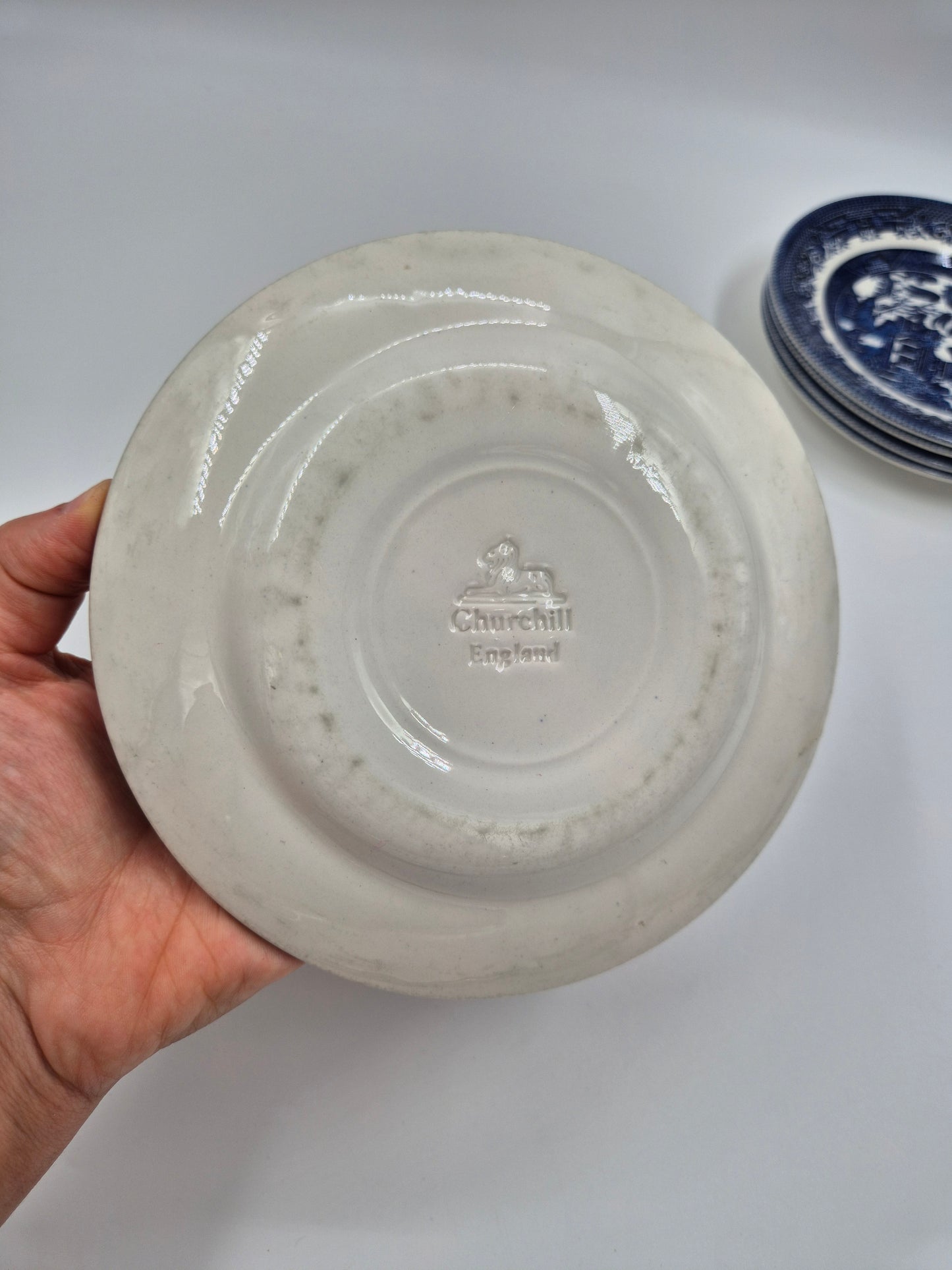 Set of 8 Vintage Churchill England Blue Willow Dessert Plates 17 cm | Blue & White English Transferware