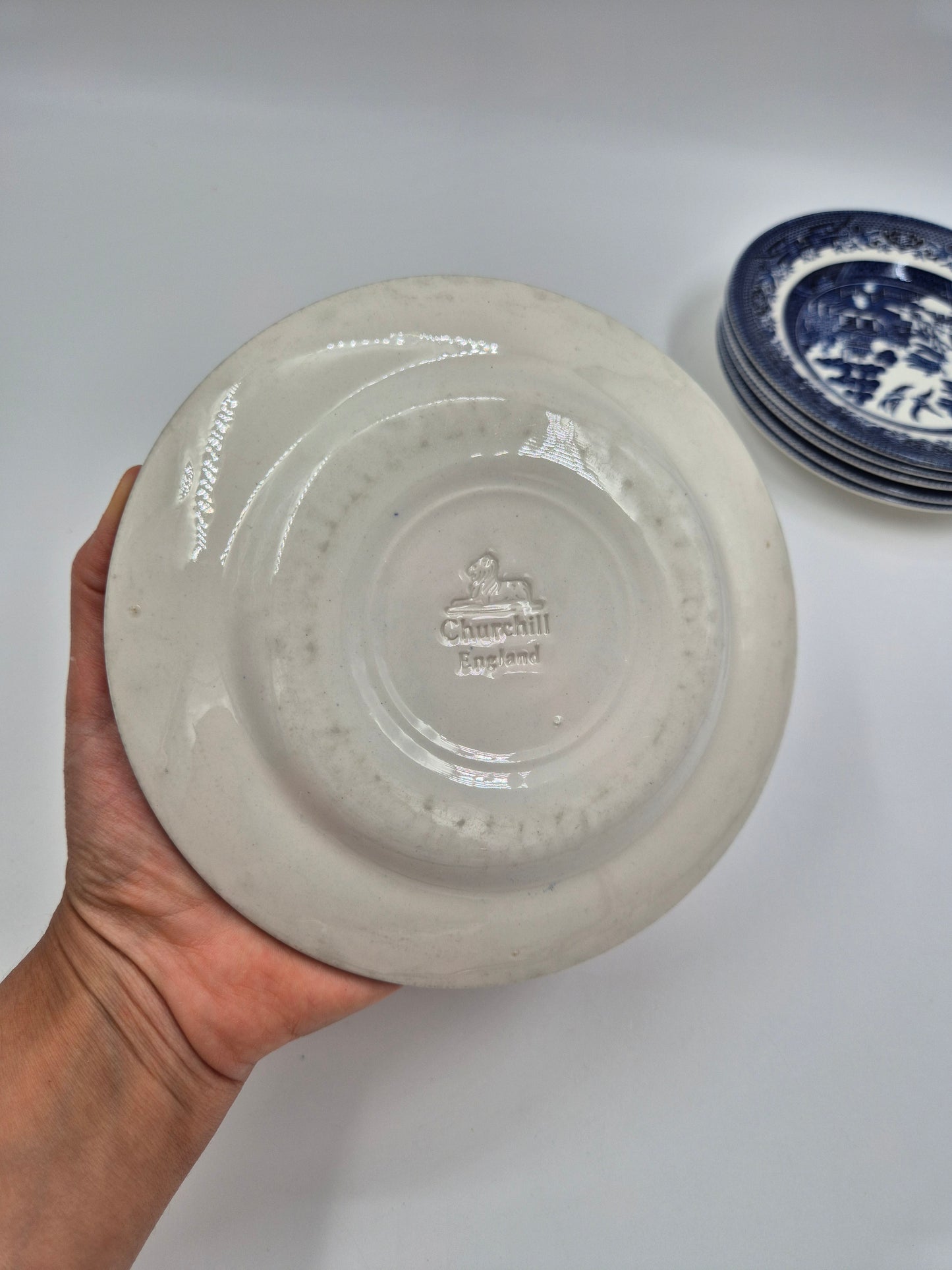 Set of 8 Vintage Churchill England Blue Willow Dessert Plates 17 cm | Blue & White English Transferware