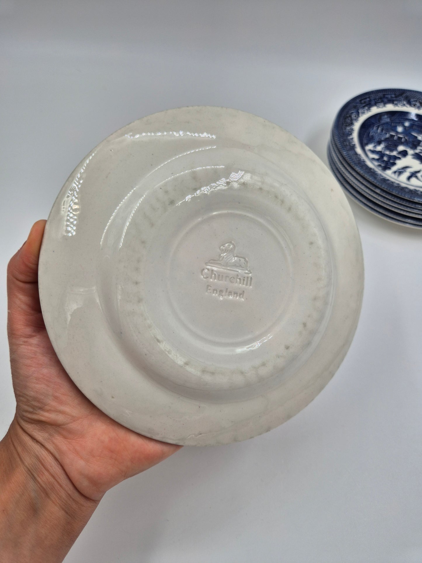 Set of 8 Vintage Churchill England Blue Willow Dessert Plates 17 cm | Blue & White English Transferware
