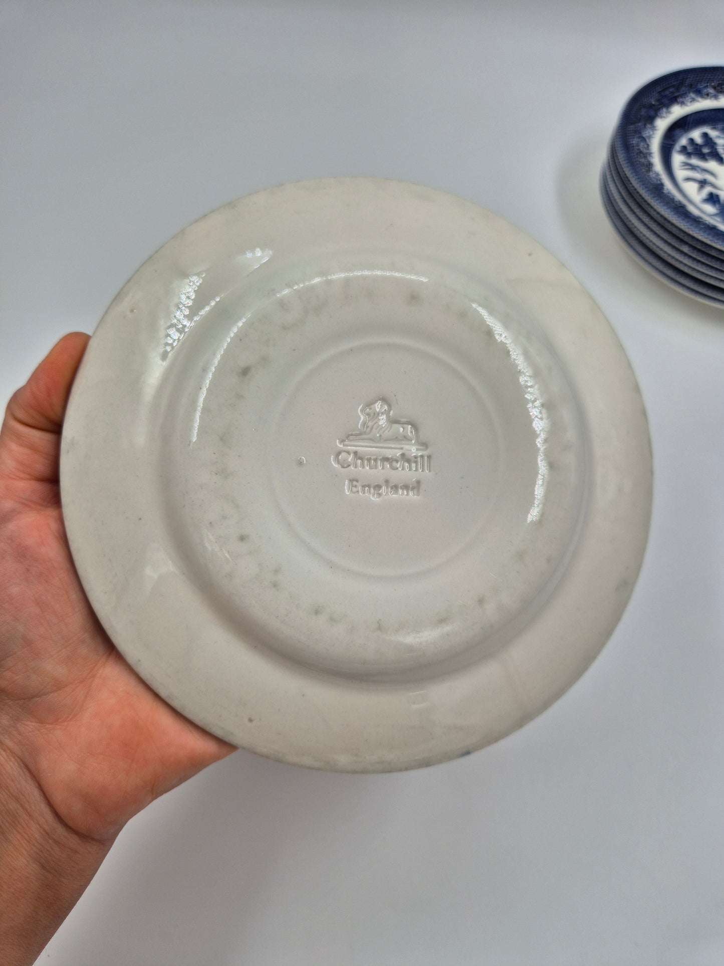 Set of 8 Vintage Churchill England Blue Willow Dessert Plates 17 cm | Blue & White English Transferware