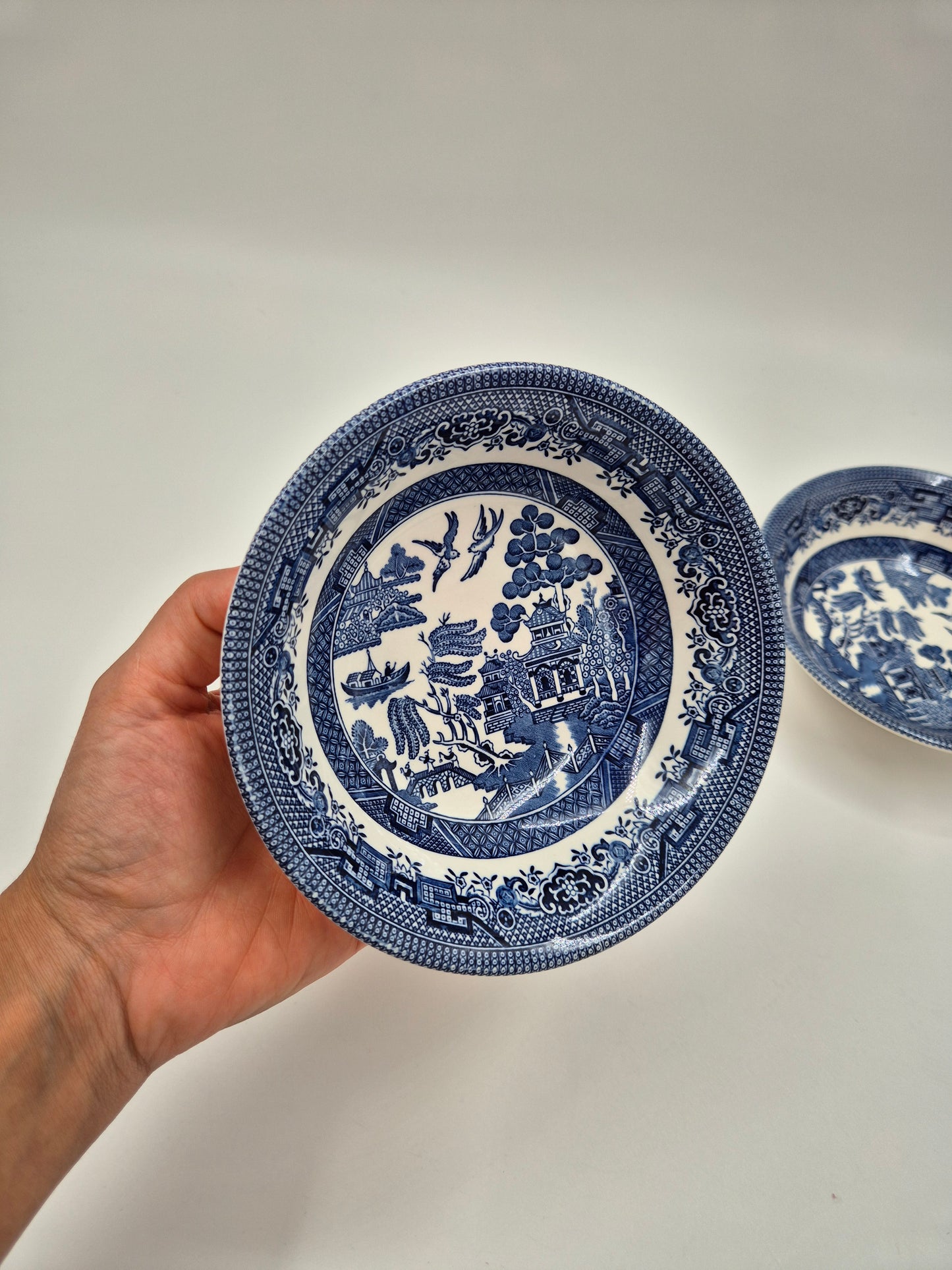 Set of 8 Vintage Churchill England Blue Willow Dessert Bowls | Blue & White English Transferware