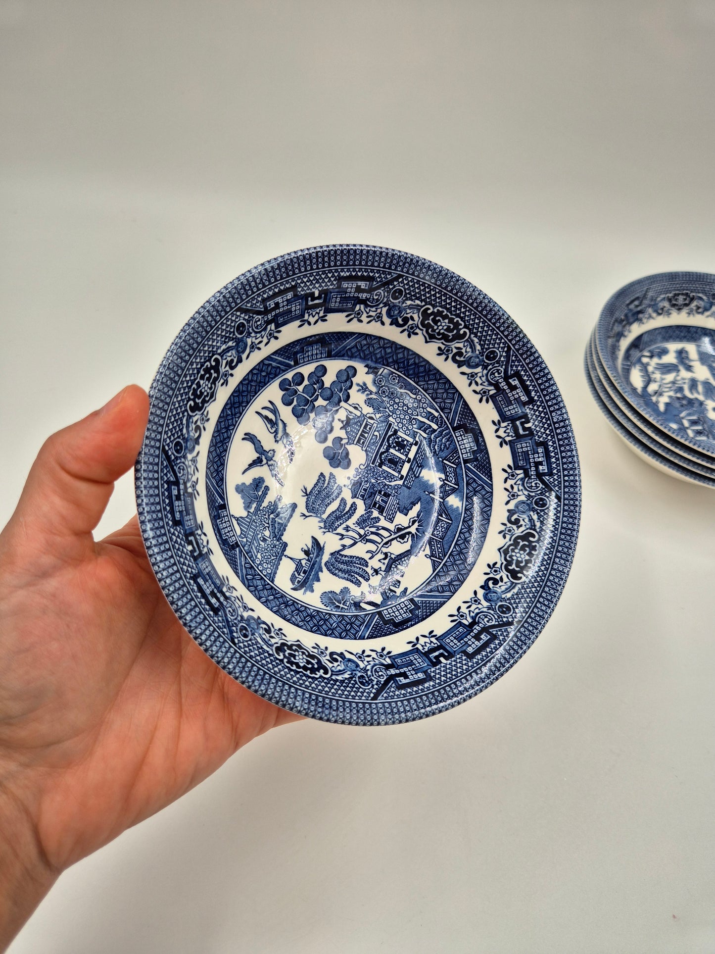 Set of 8 Vintage Churchill England Blue Willow Dessert Bowls | Blue & White English Transferware