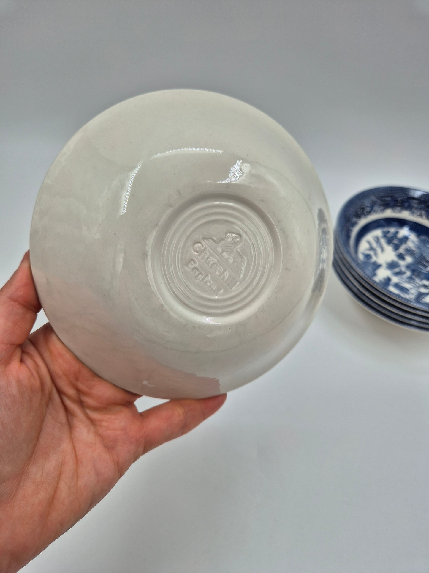Set of 8 Vintage Churchill England Blue Willow Dessert Bowls | Blue & White English Transferware