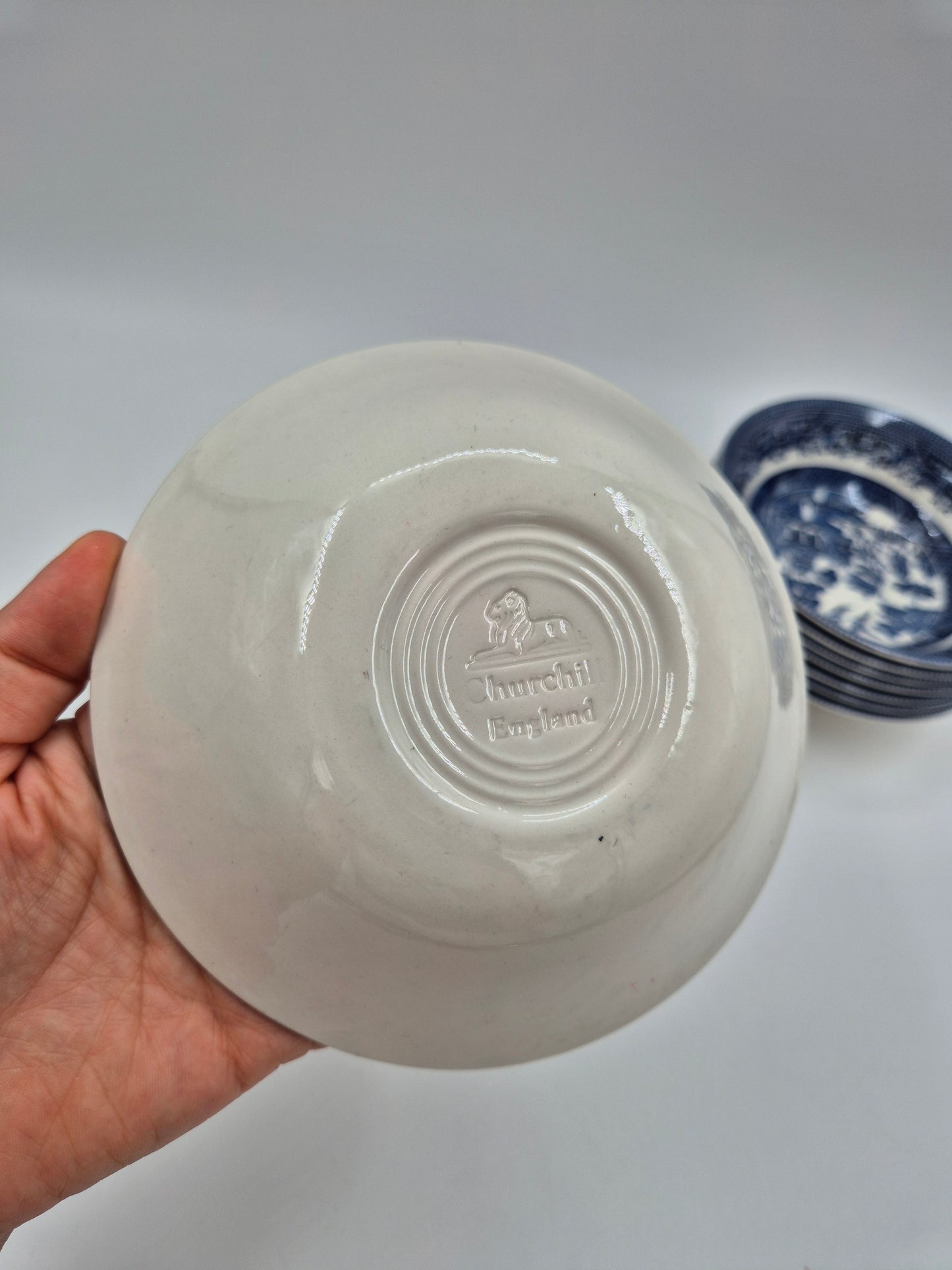 Set of 8 Vintage Churchill England Blue Willow Dessert Bowls | Blue & White English Transferware