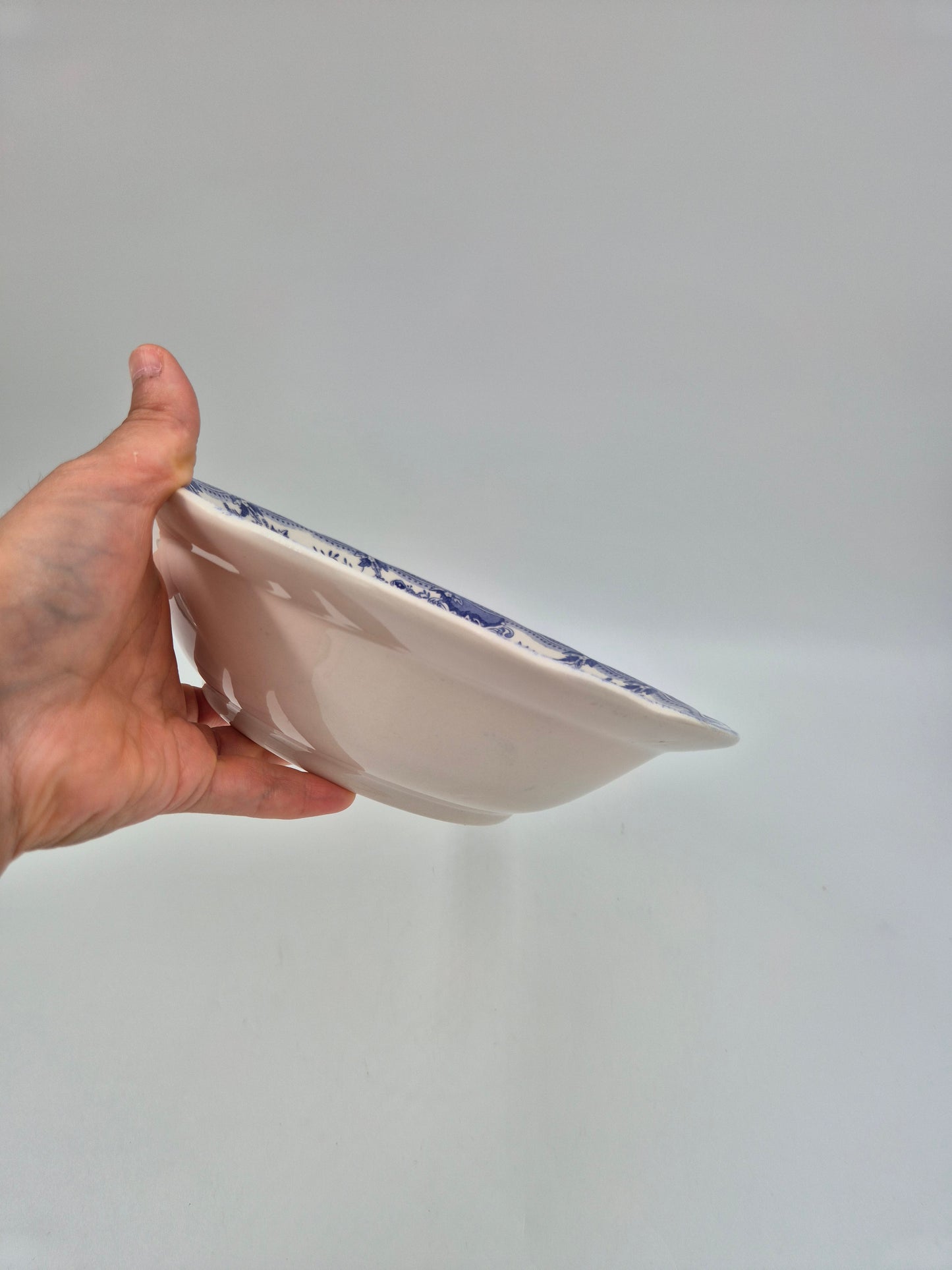 Vintage Italian Ironstone Serving Bowl 25 cm | Blue & White Floral Transferware Bowl