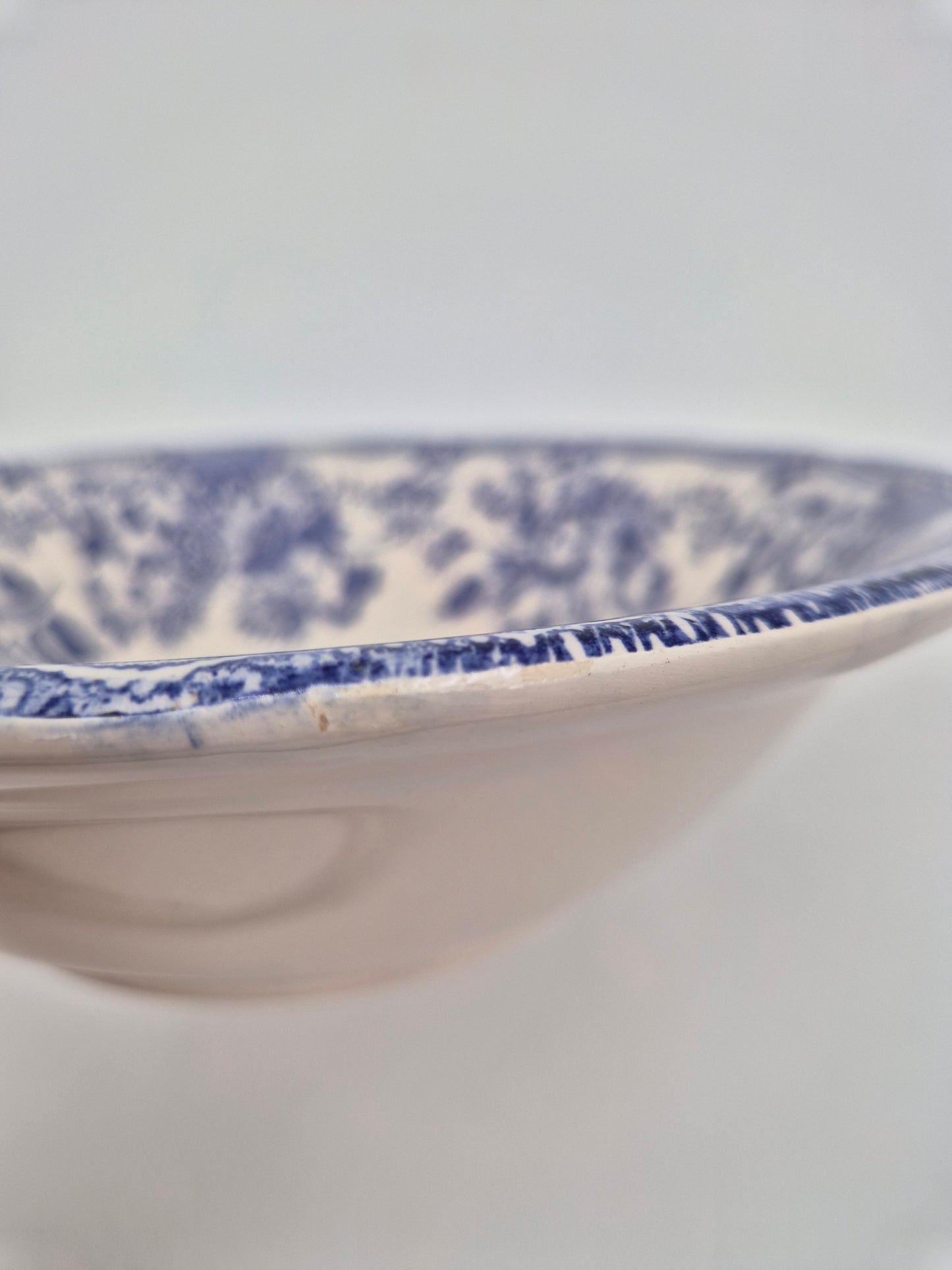 Vintage Italian Ironstone Serving Bowl 25 cm | Blue & White Floral Transferware Bowl