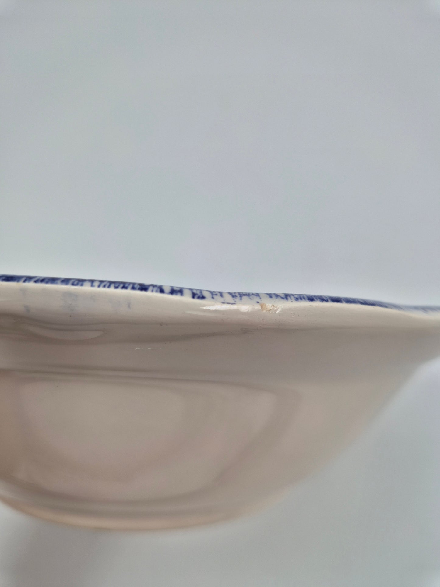 Vintage Italian Ironstone Serving Bowl 25 cm | Blue & White Floral Transferware Bowl