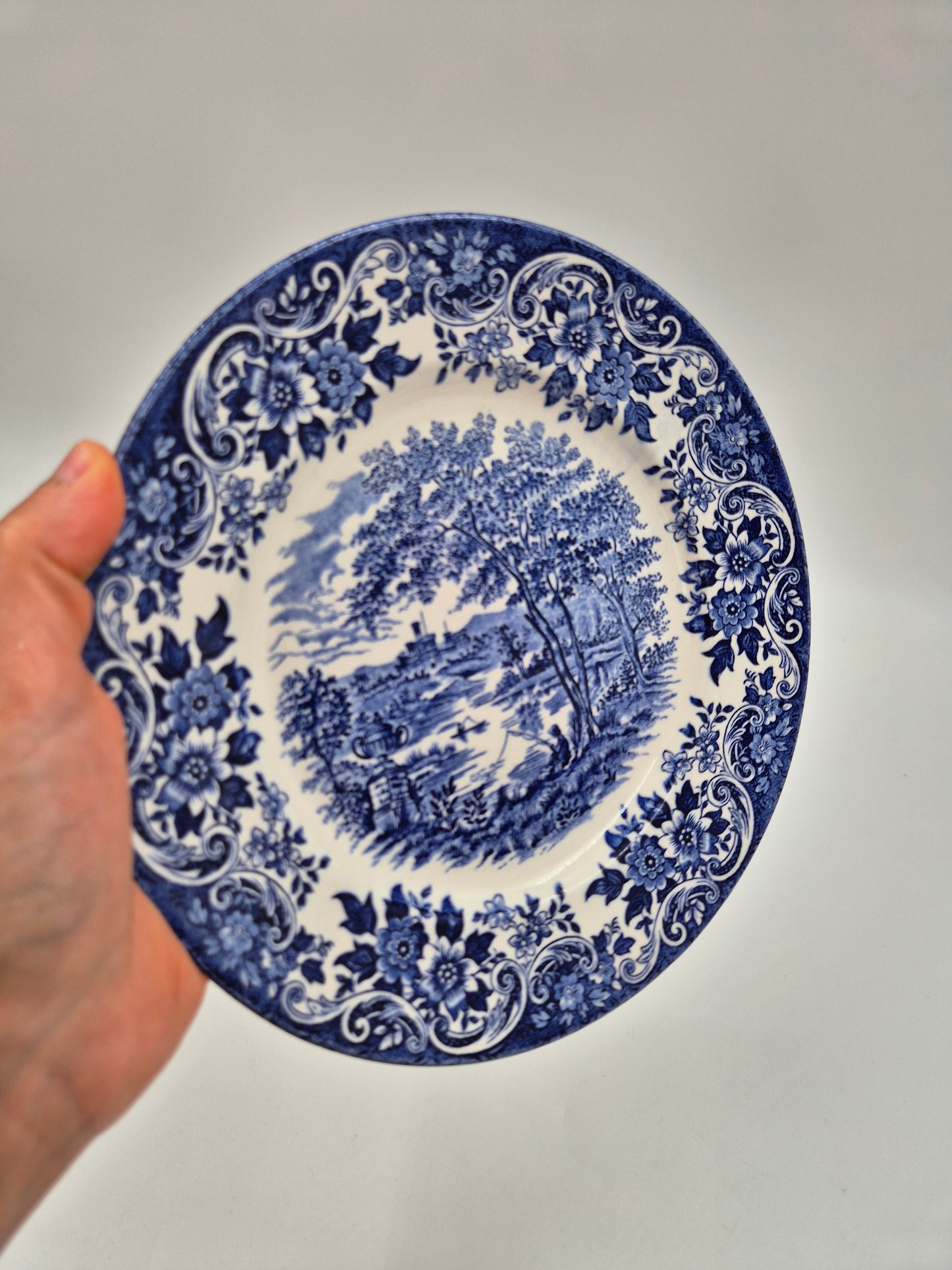 Set of 6 Vintage Broadhurst England Ironstone "English Scene" Plates 22.5 cm | Blue & White Transferware
