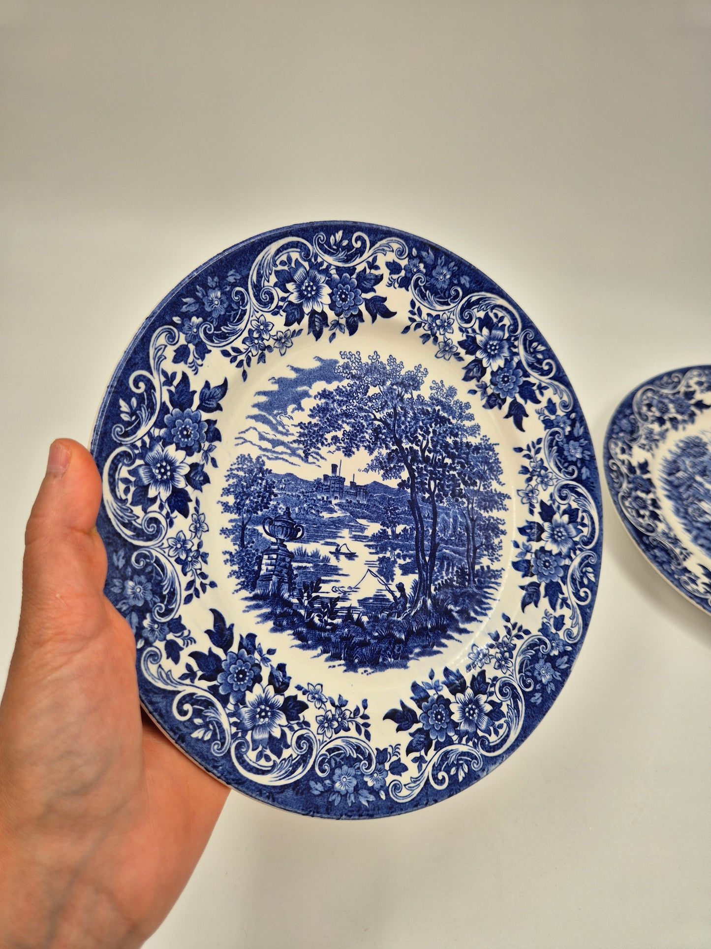 Set of 6 Vintage Broadhurst England Ironstone "English Scene" Plates 22.5 cm | Blue & White Transferware