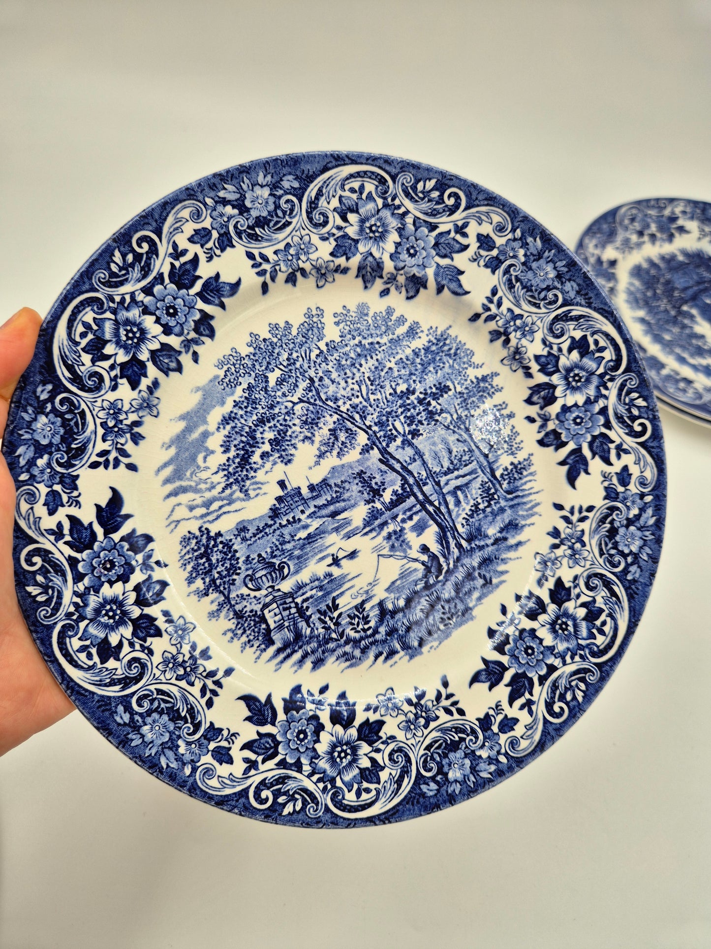 Set of 6 Vintage Broadhurst England Ironstone "English Scene" Plates 22.5 cm | Blue & White Transferware