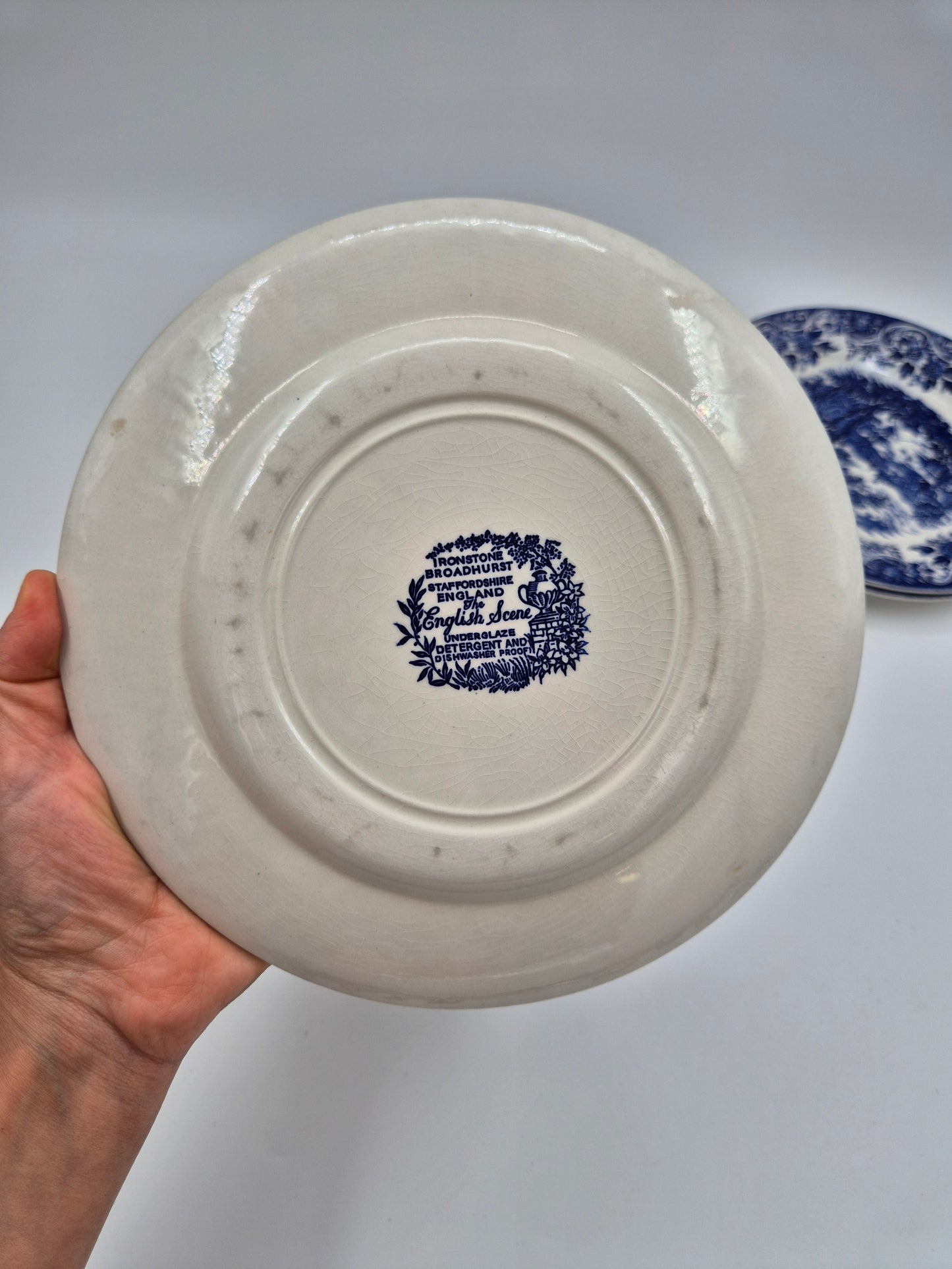 Set of 6 Vintage Broadhurst England Ironstone "English Scene" Plates 22.5 cm | Blue & White Transferware