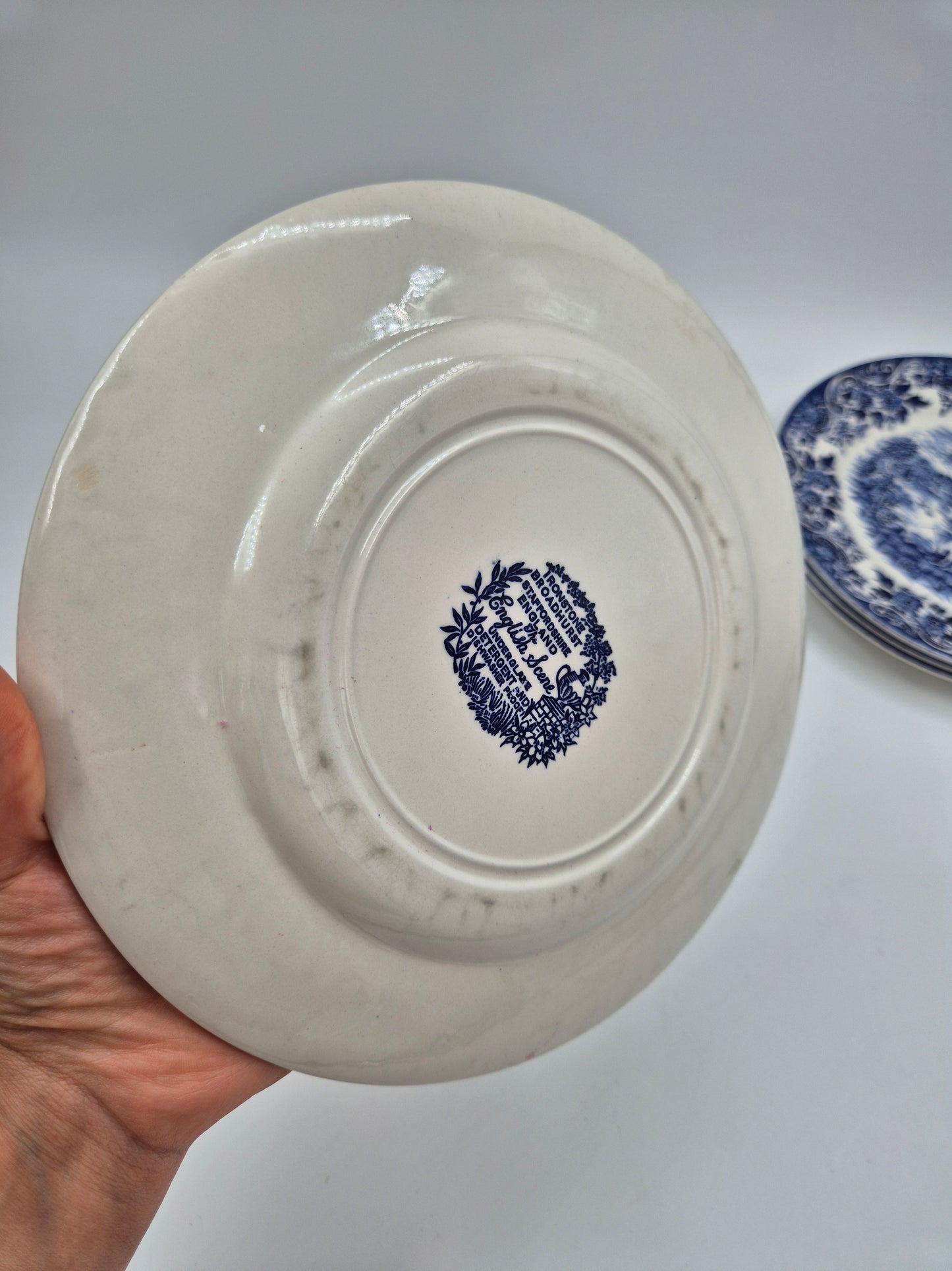 Set of 6 Vintage Broadhurst England Ironstone "English Scene" Plates 22.5 cm | Blue & White Transferware