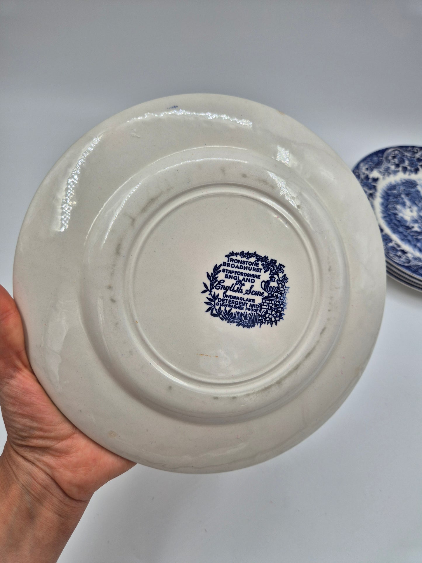 Set of 6 Vintage Broadhurst England Ironstone "English Scene" Plates 22.5 cm | Blue & White Transferware