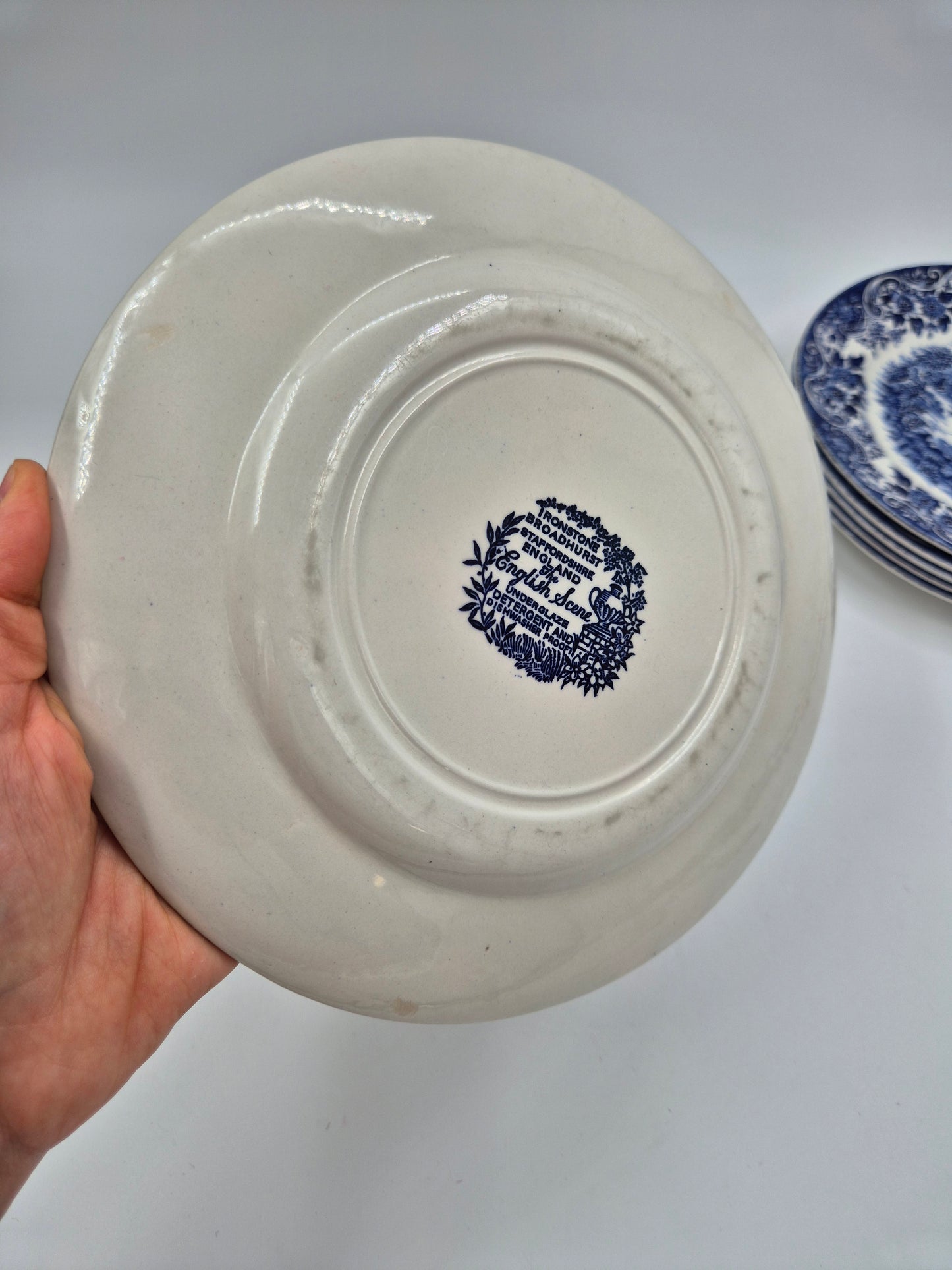 Set of 6 Vintage Broadhurst England Ironstone "English Scene" Plates 22.5 cm | Blue & White Transferware