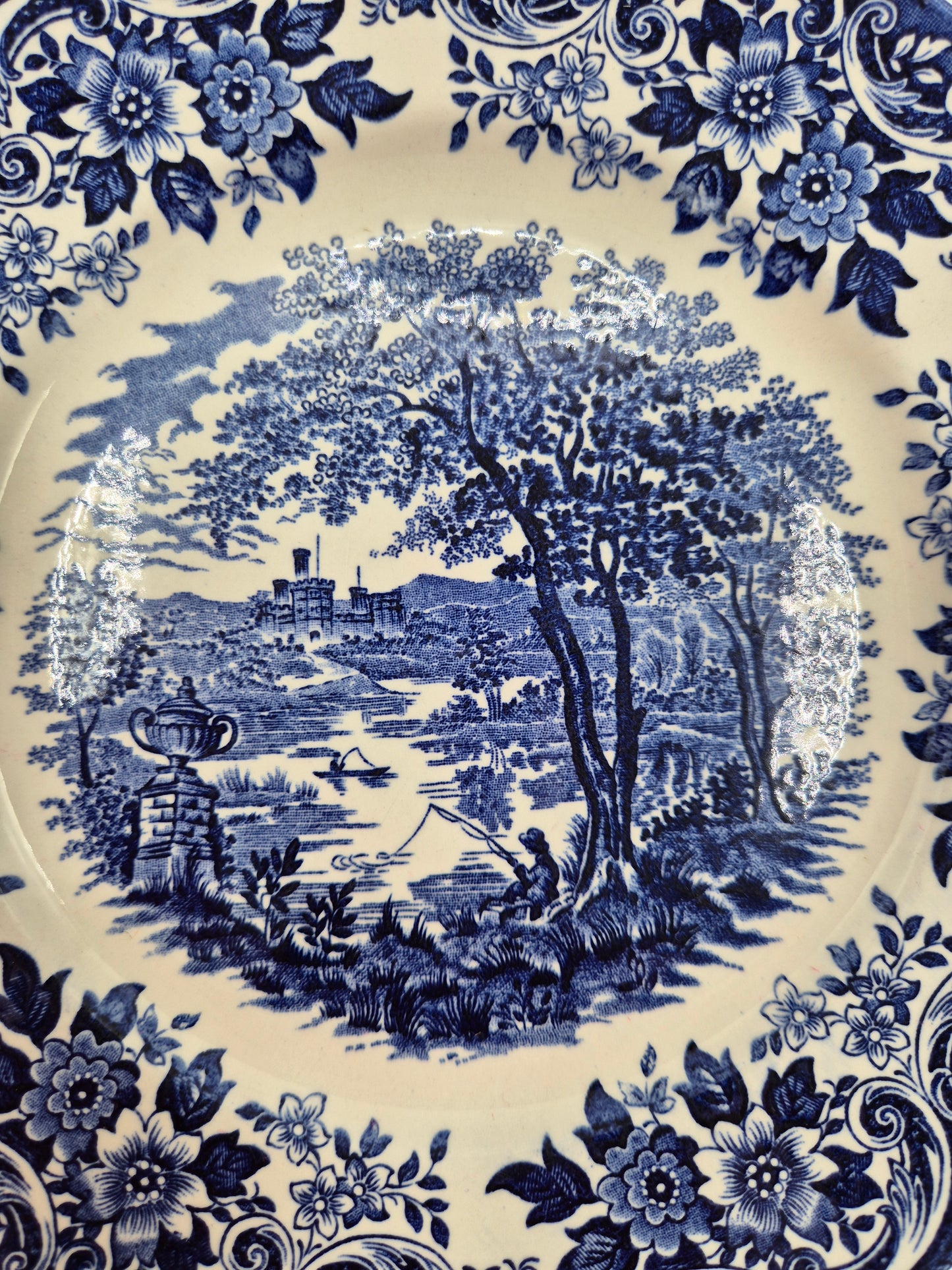 Set of 6 Vintage Broadhurst England Ironstone "English Scene" Plates 22.5 cm | Blue & White Transferware