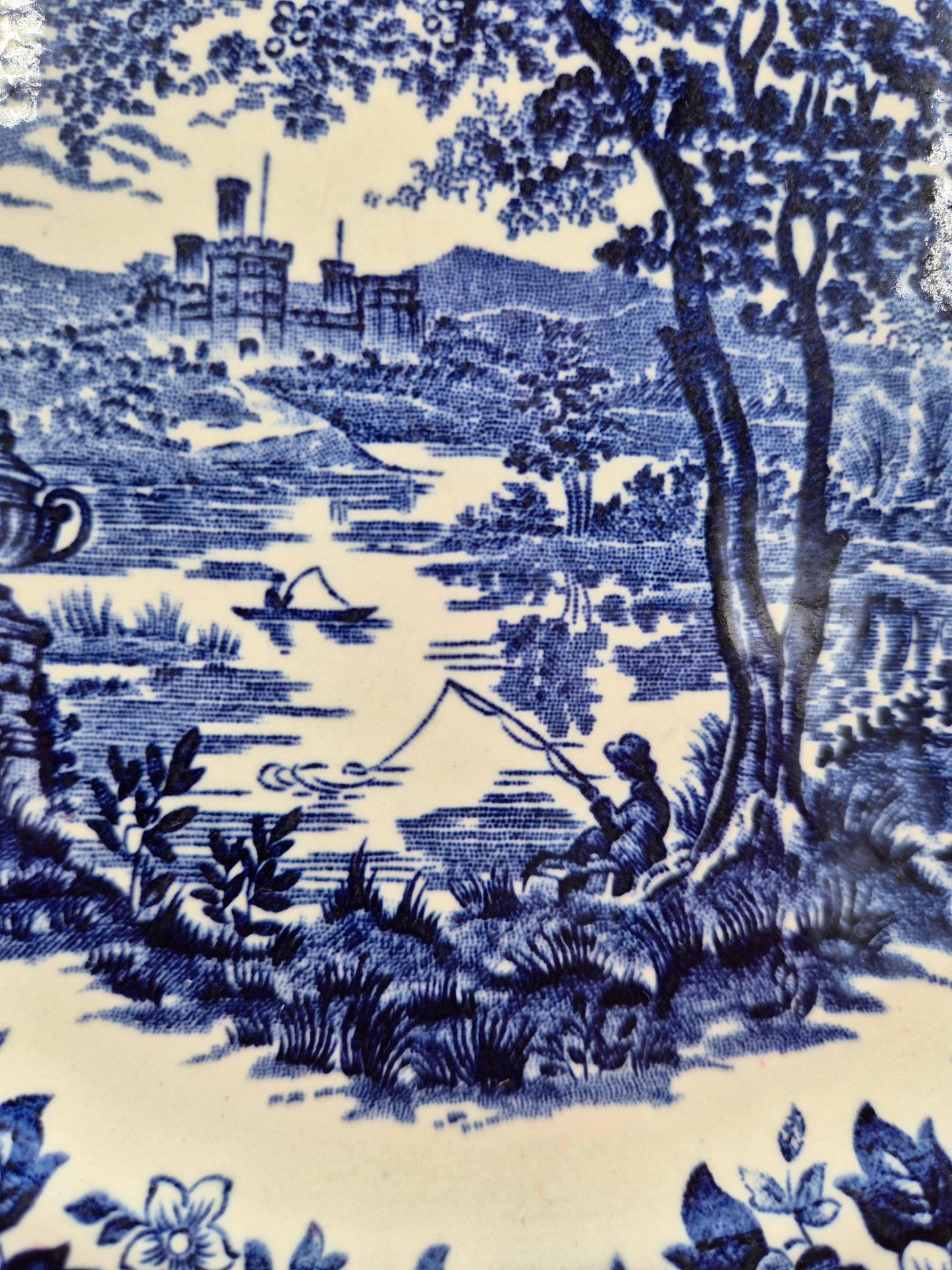 Set of 6 Vintage Broadhurst England Ironstone "English Scene" Plates 22.5 cm | Blue & White Transferware
